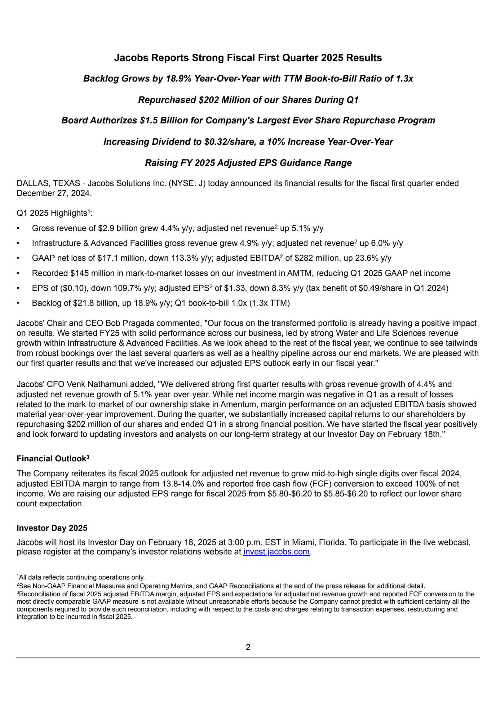 Jacobs Solutions' Q1 2025 Earnings Release