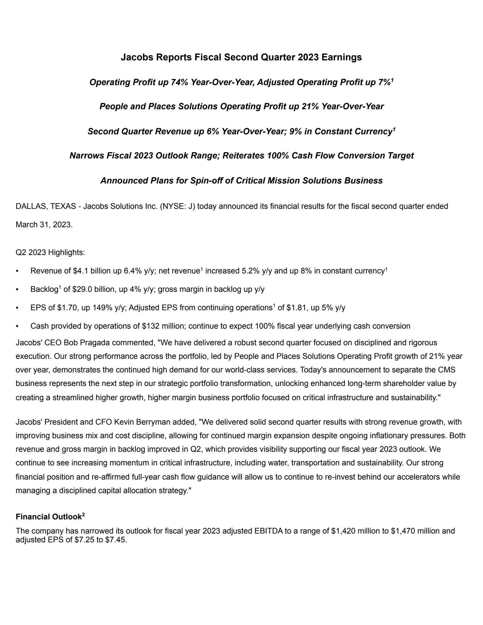 Jacobs Solutions' Q2 2023 Earnings Release
