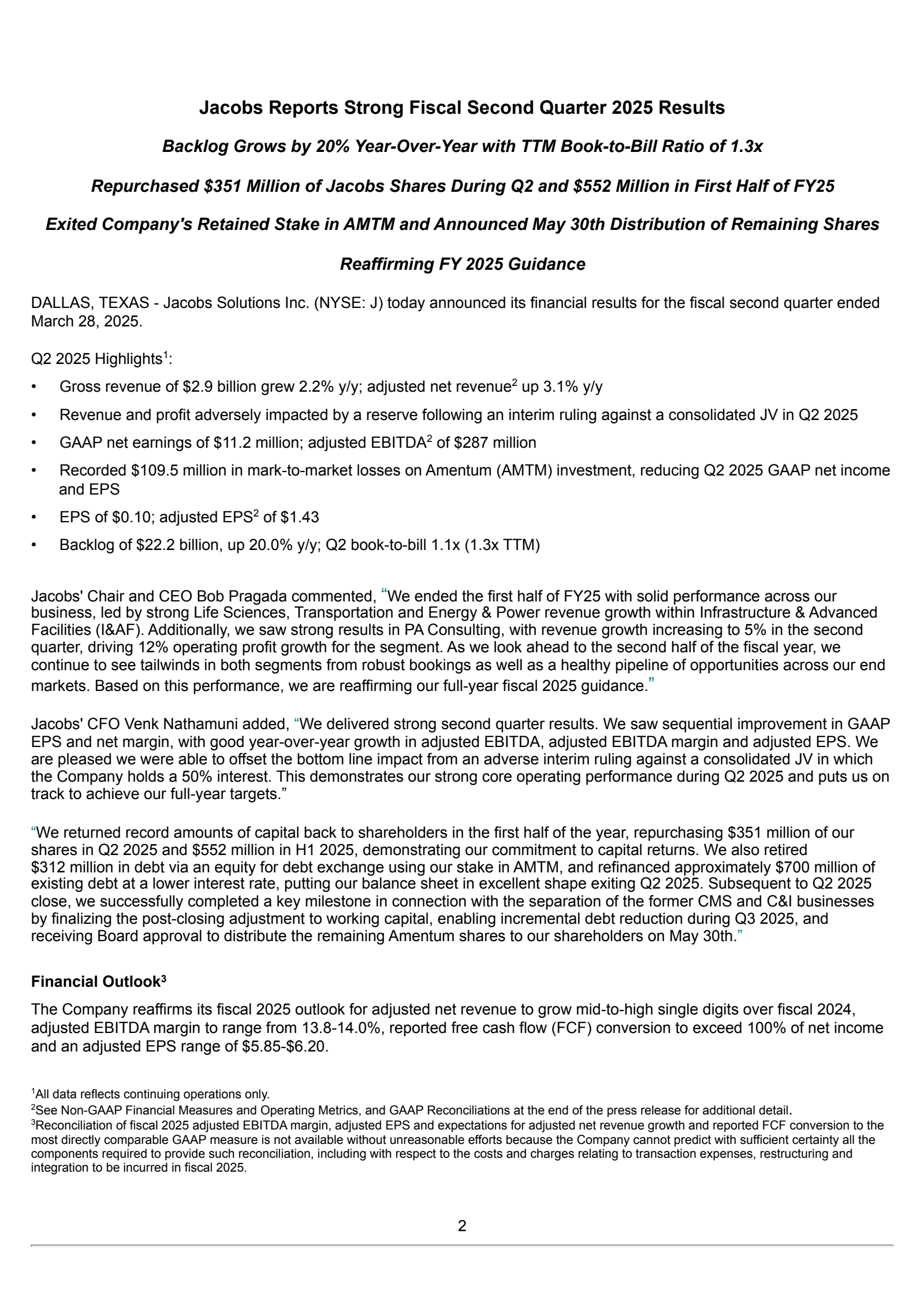 Jacobs Solutions' Q2 2025 Earnings Release