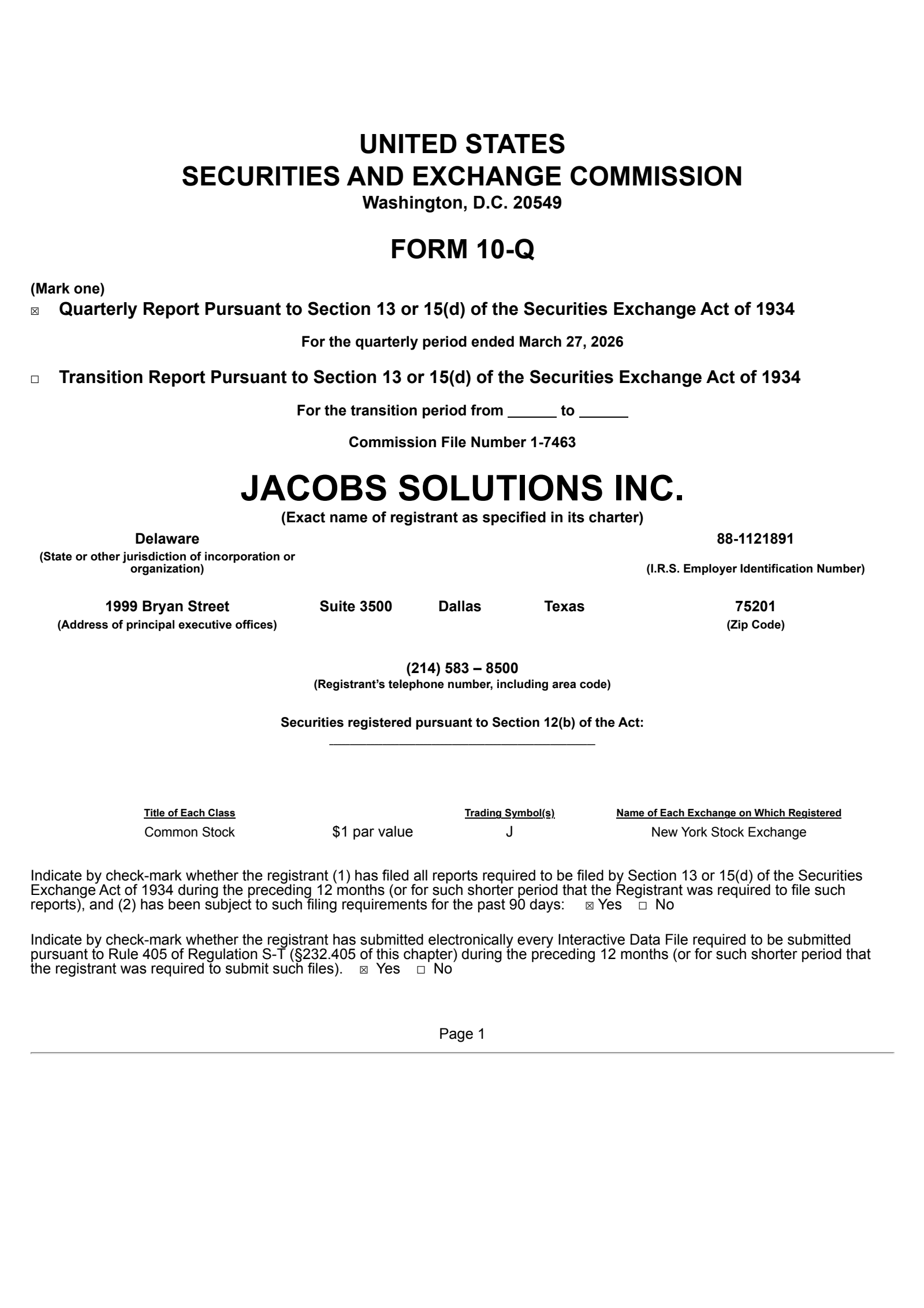 Jacobs Solutions' Q2 2026 Quarterly report