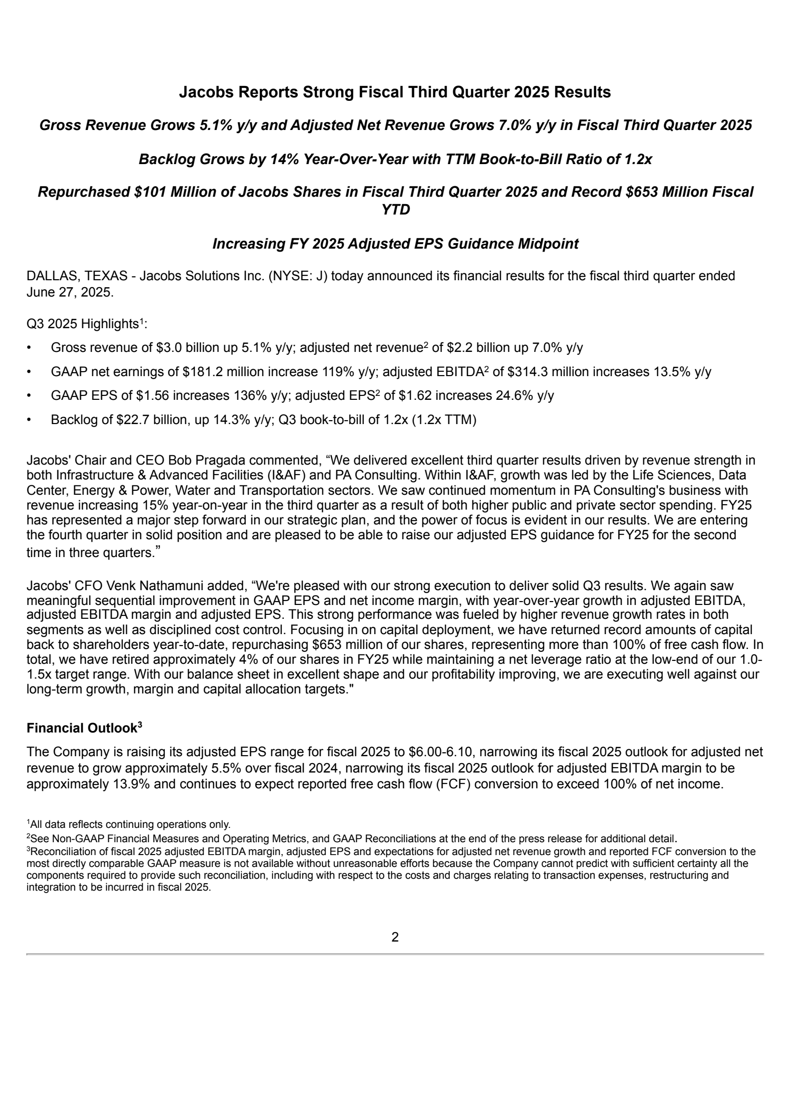 Jacobs Solutions' Q3 2025 Earnings Release