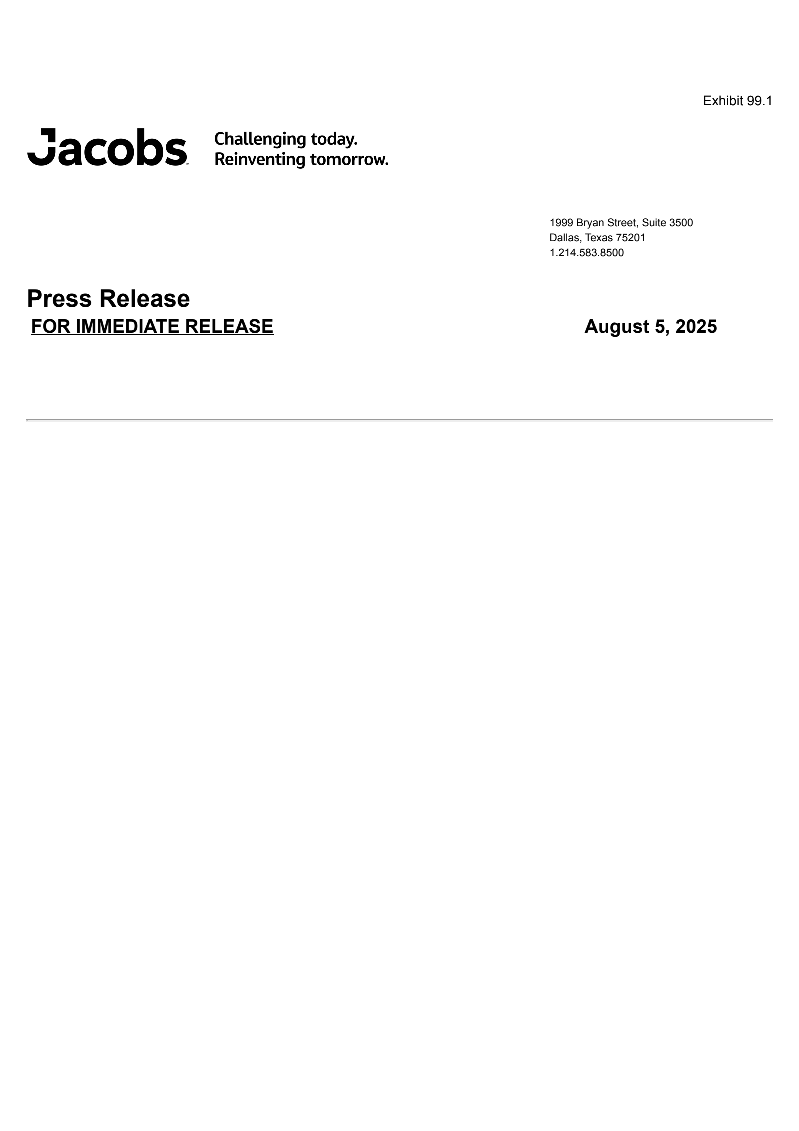 Jacobs Solutions' Q3 2025 Press Release
