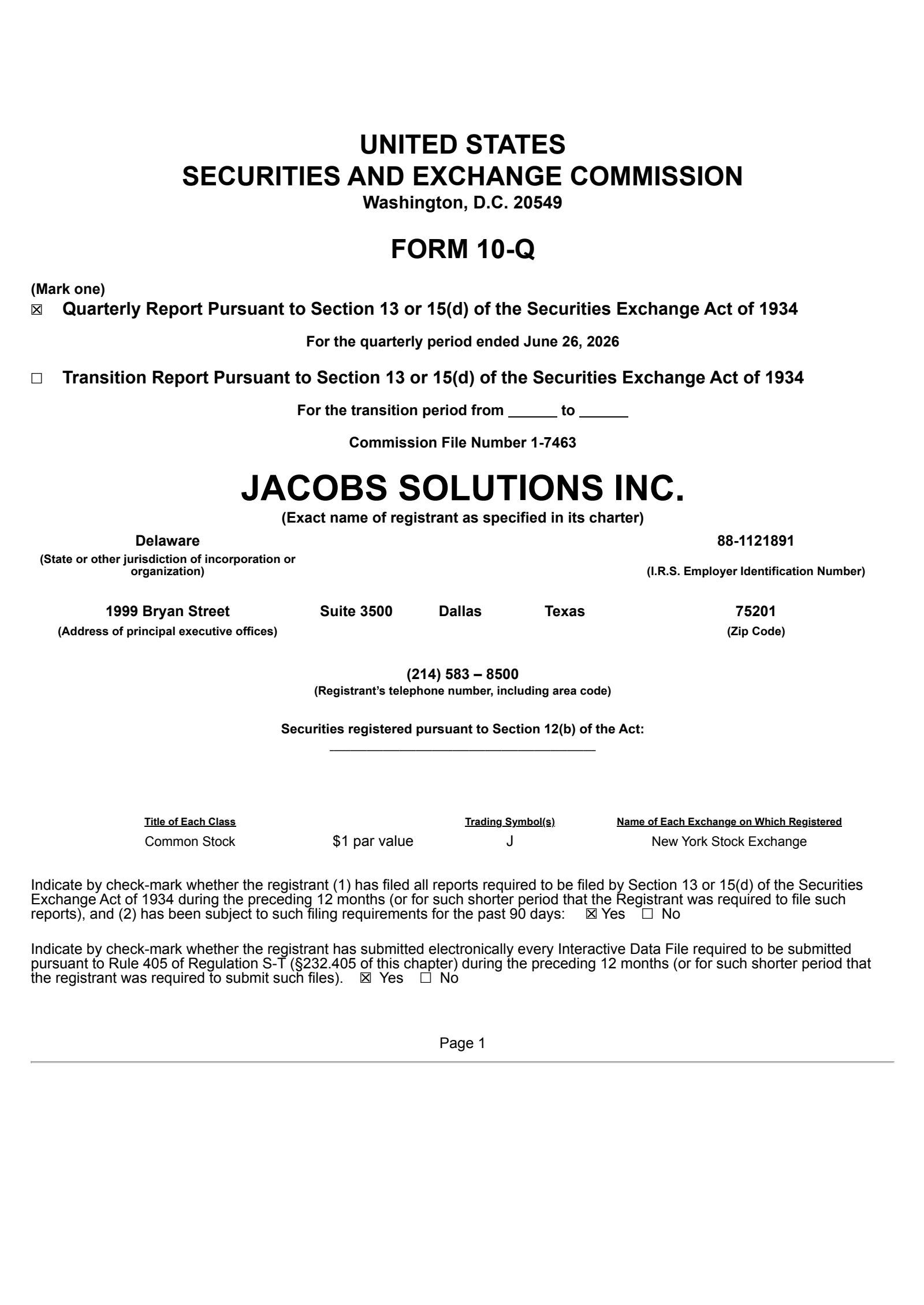 Jacobs Solutions' Q3 2026 Quarterly report