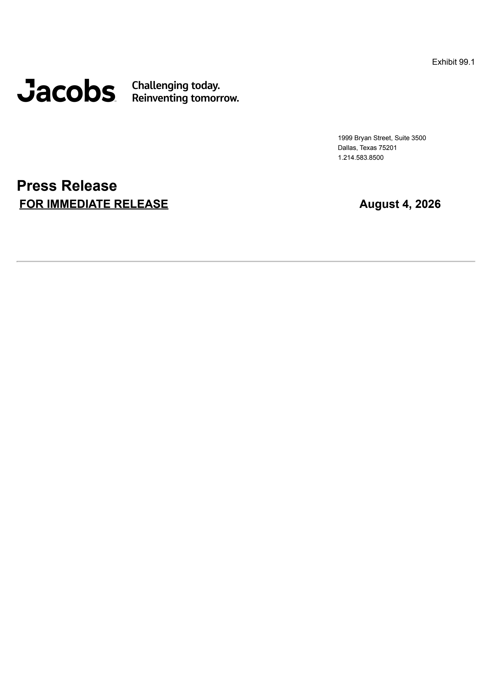 Jacobs Solutions' Q3 2026 Press Release
