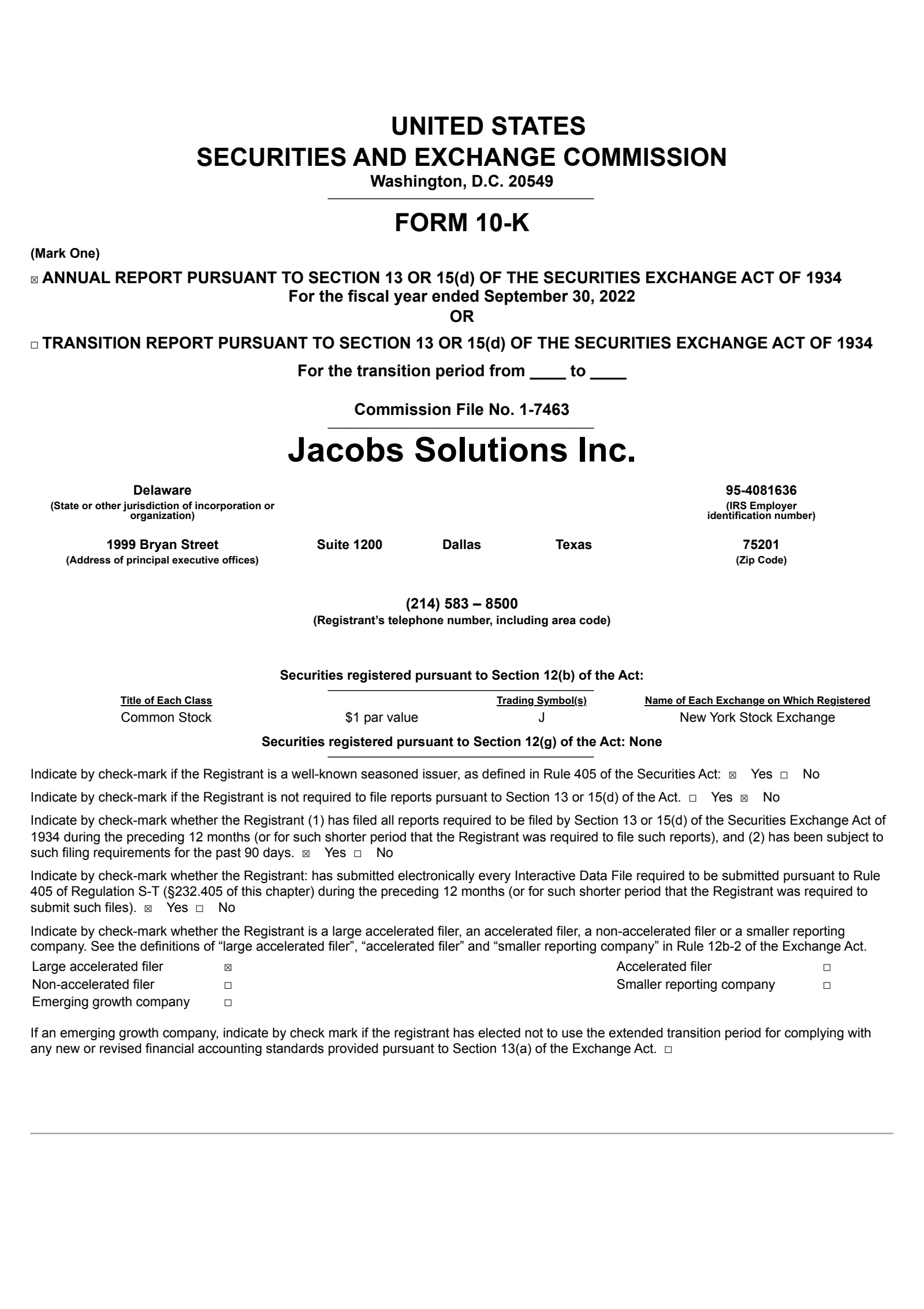 Jacobs Solutions' Q4 2022 Annual report