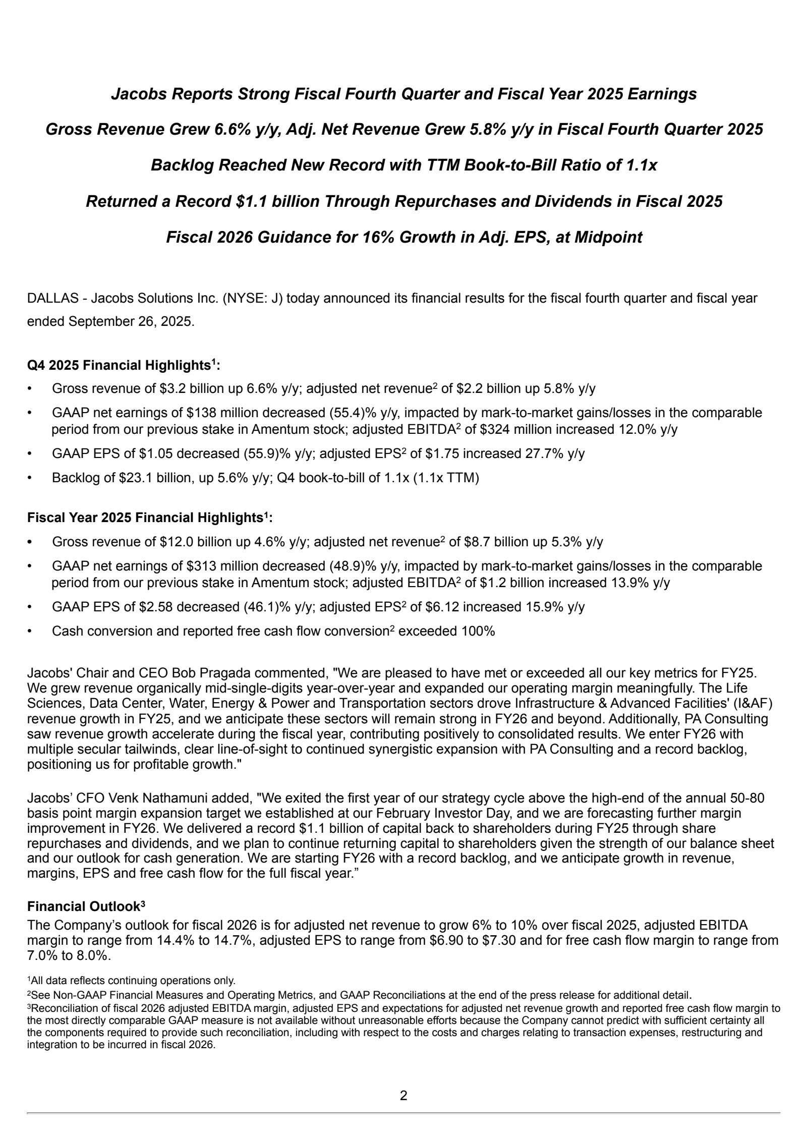 Jacobs Solutions' Q4 2025 Earnings Release