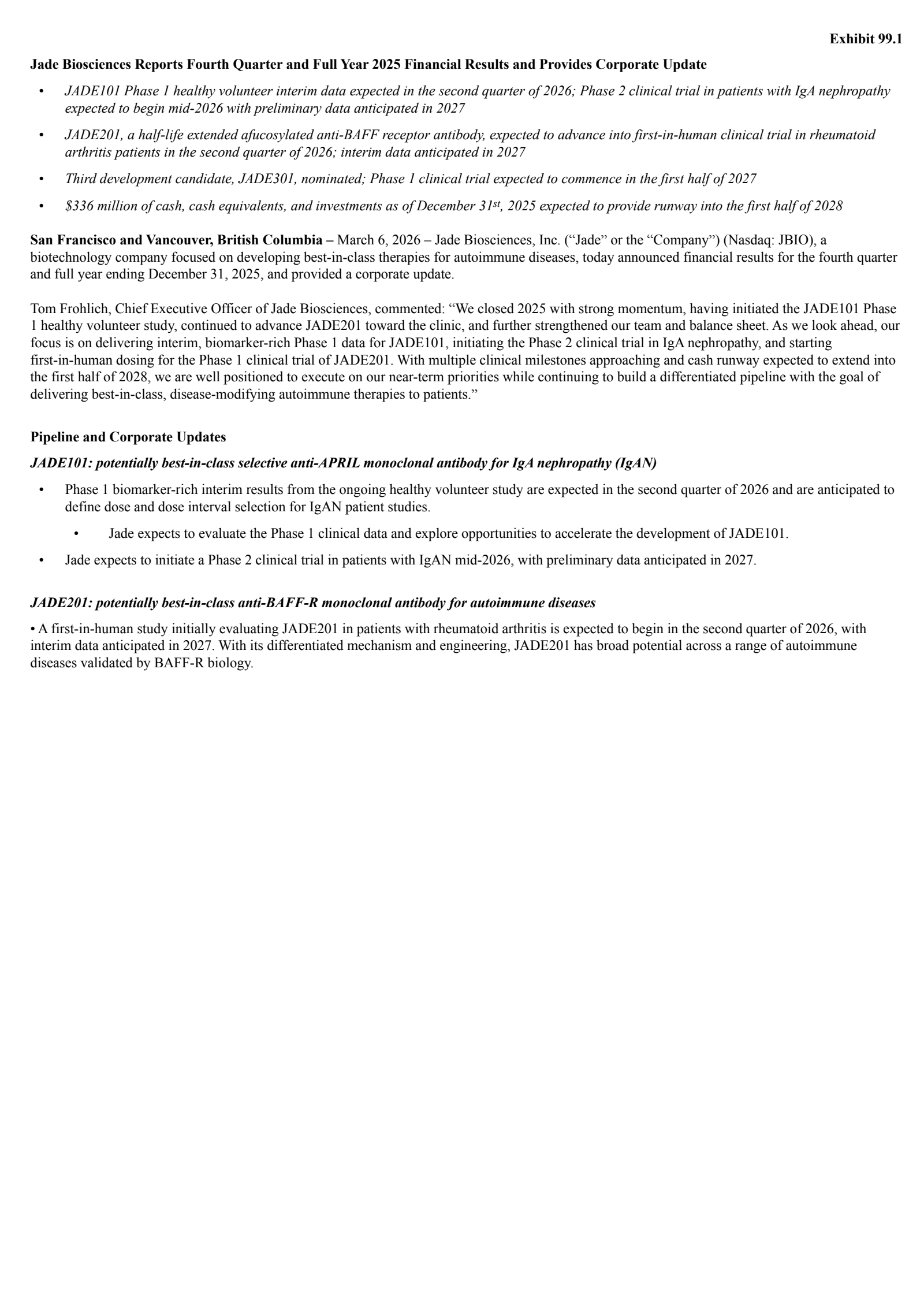 Jade Biosciences' Q4 2025 Press Release