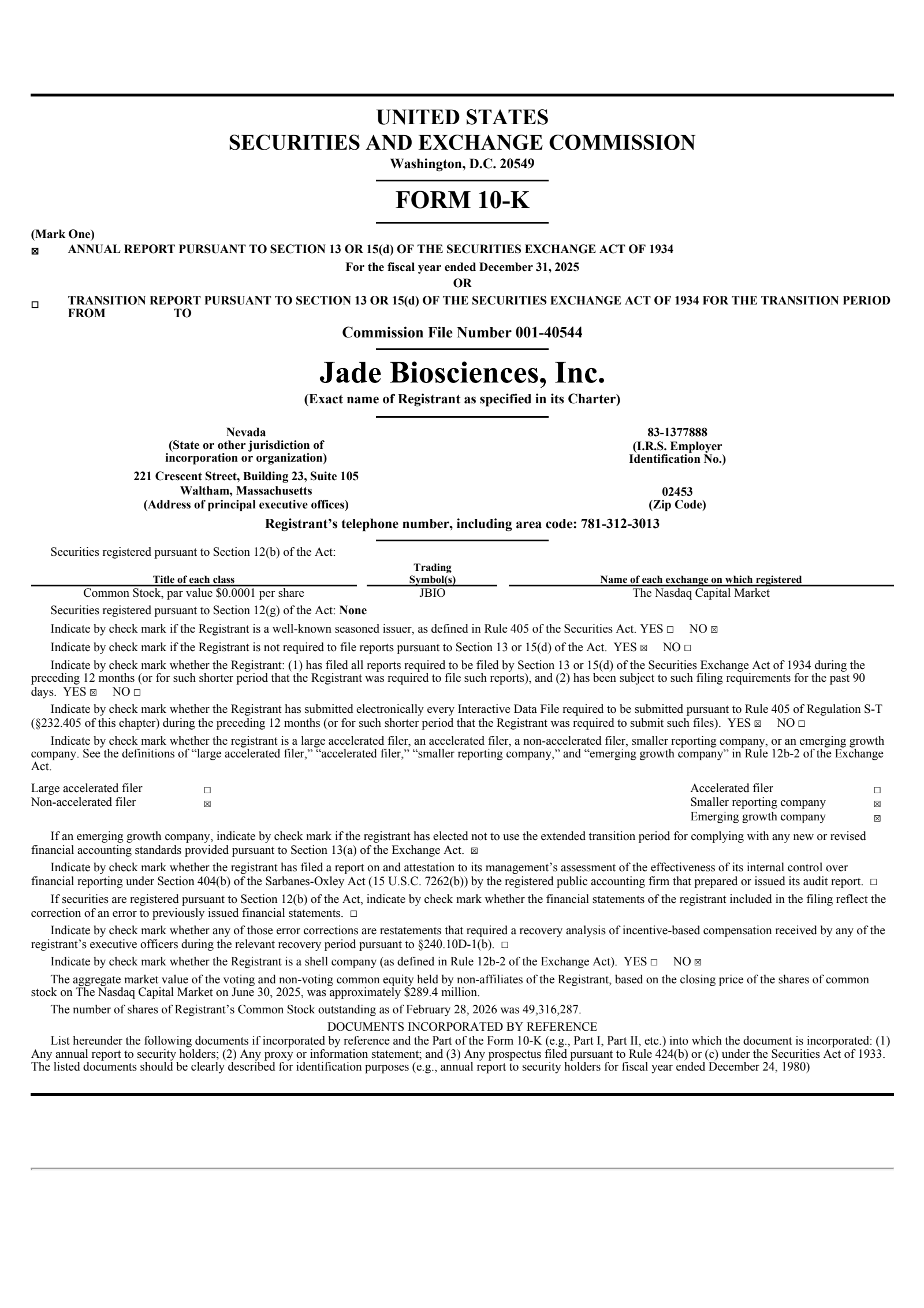 Jade Biosciences' Q4 2025 Annual report