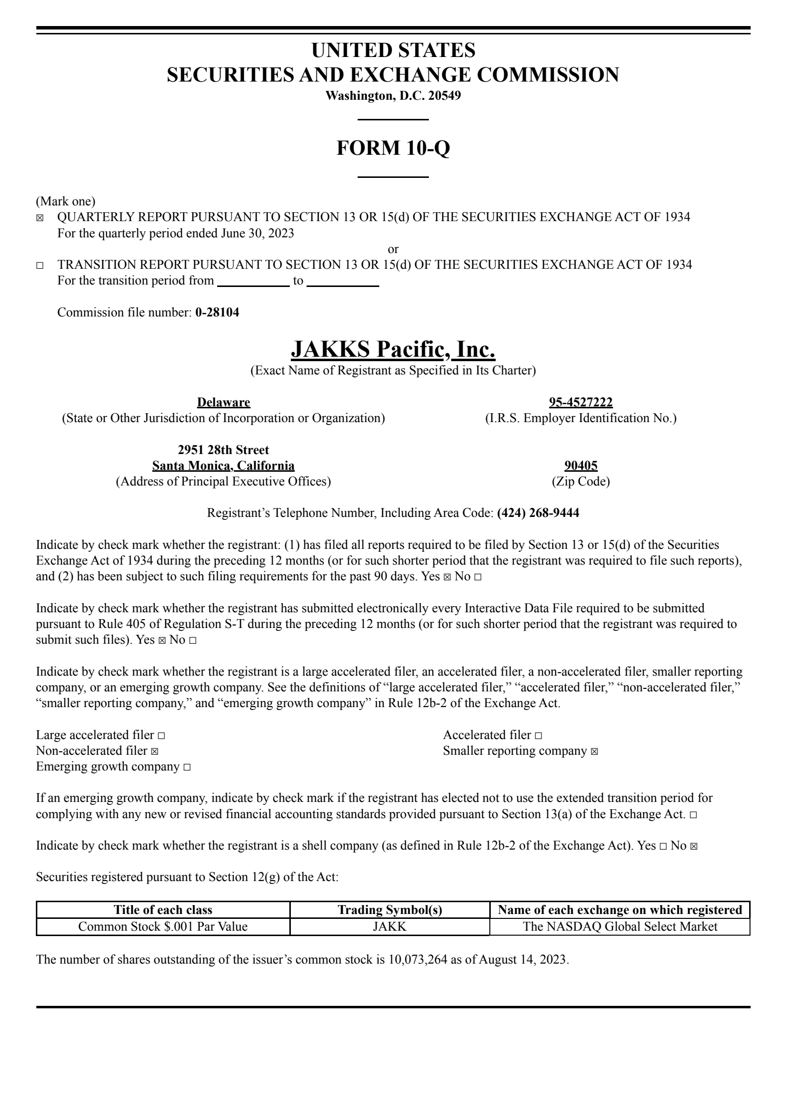 JAKKS Pacific's Q2 2023 Quarterly report