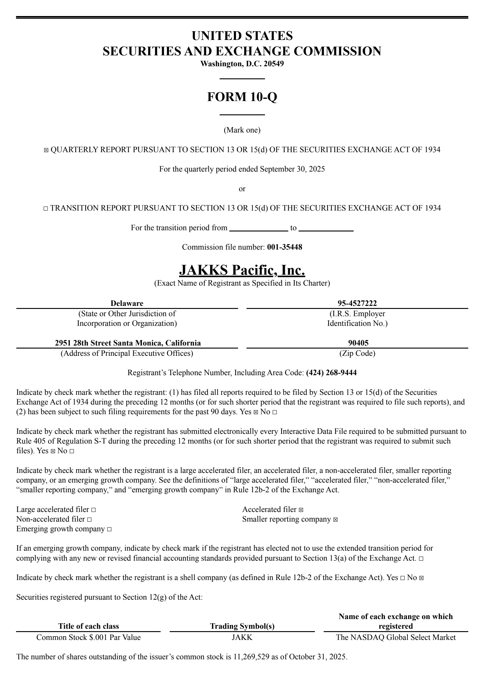 JAKKS Pacific's Q3 2025 Quarterly Report