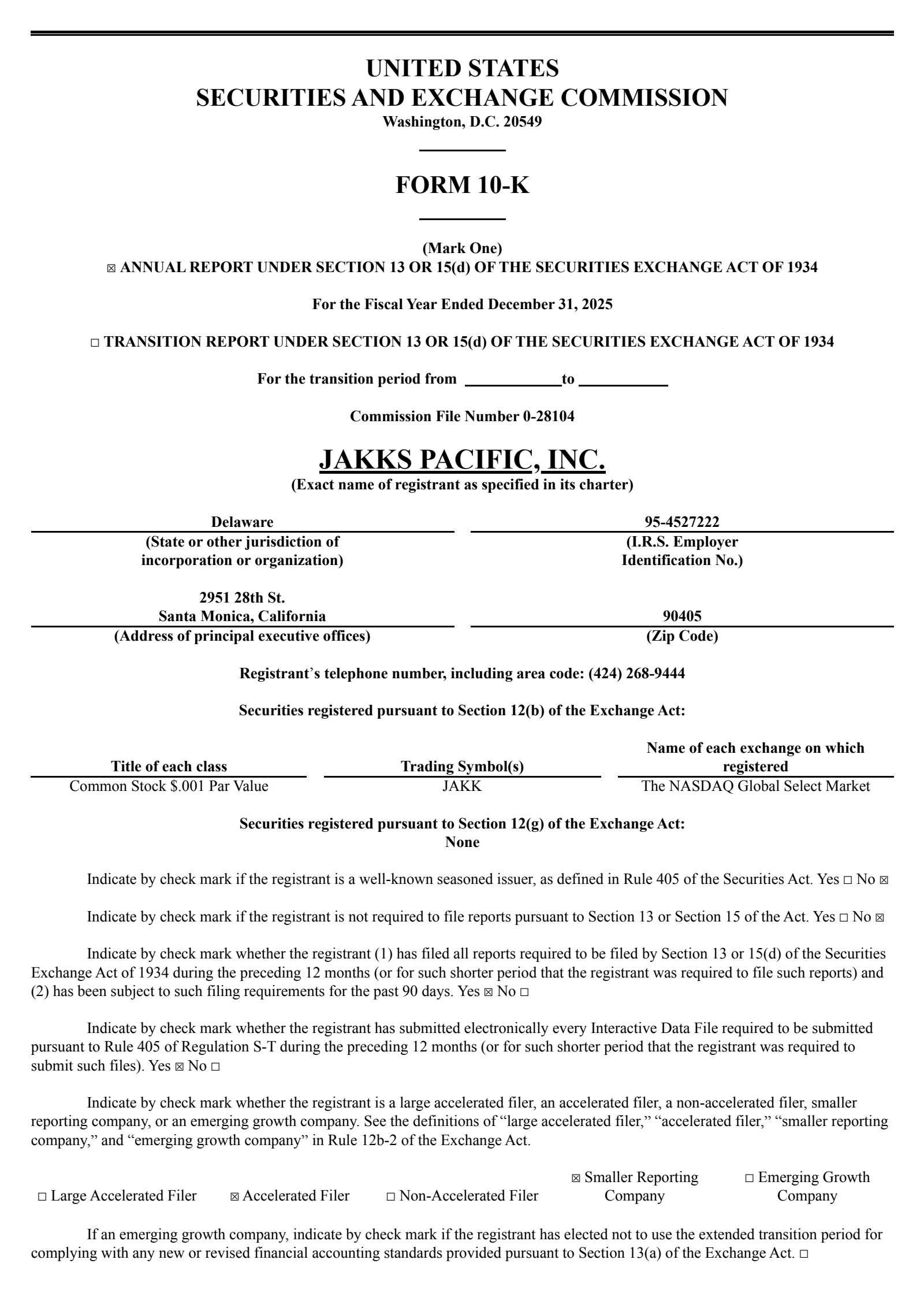 JAKKS Pacific's Q4 2025 Annual report