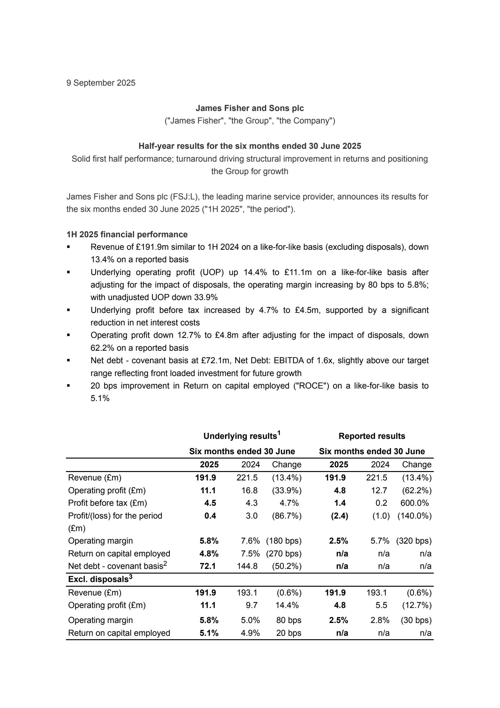James Fisher and Sons' H1 2025 Interim Report