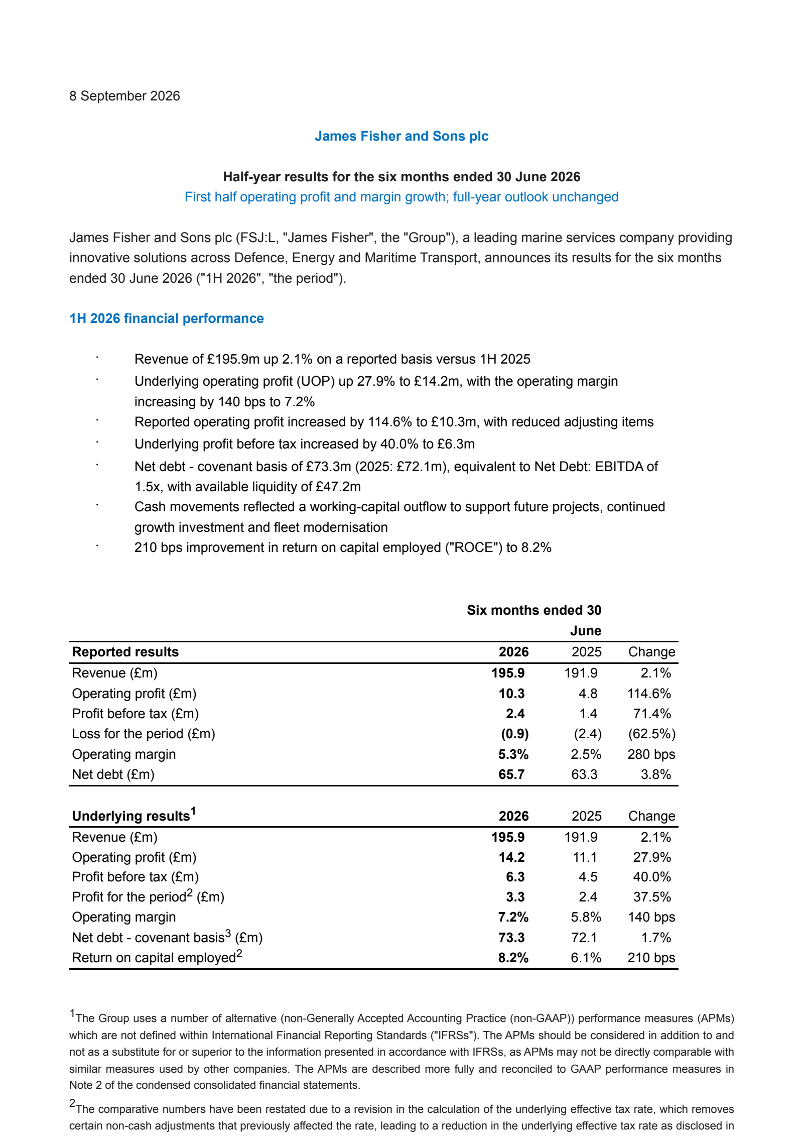 James Fisher and Sons' H1 2026 Interim report