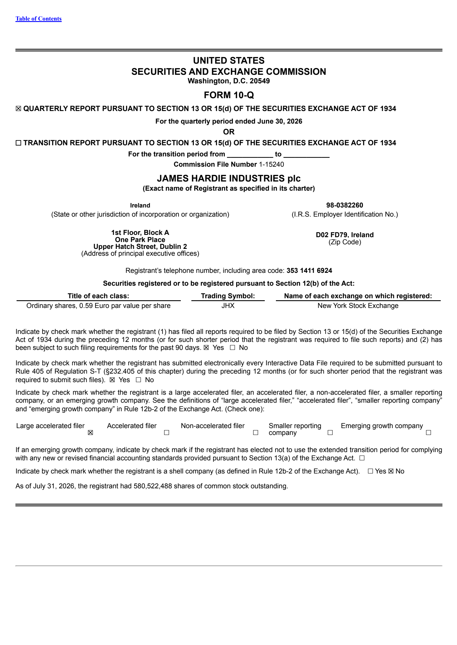 James Hardie Industries' Q1 2027 Quarterly report