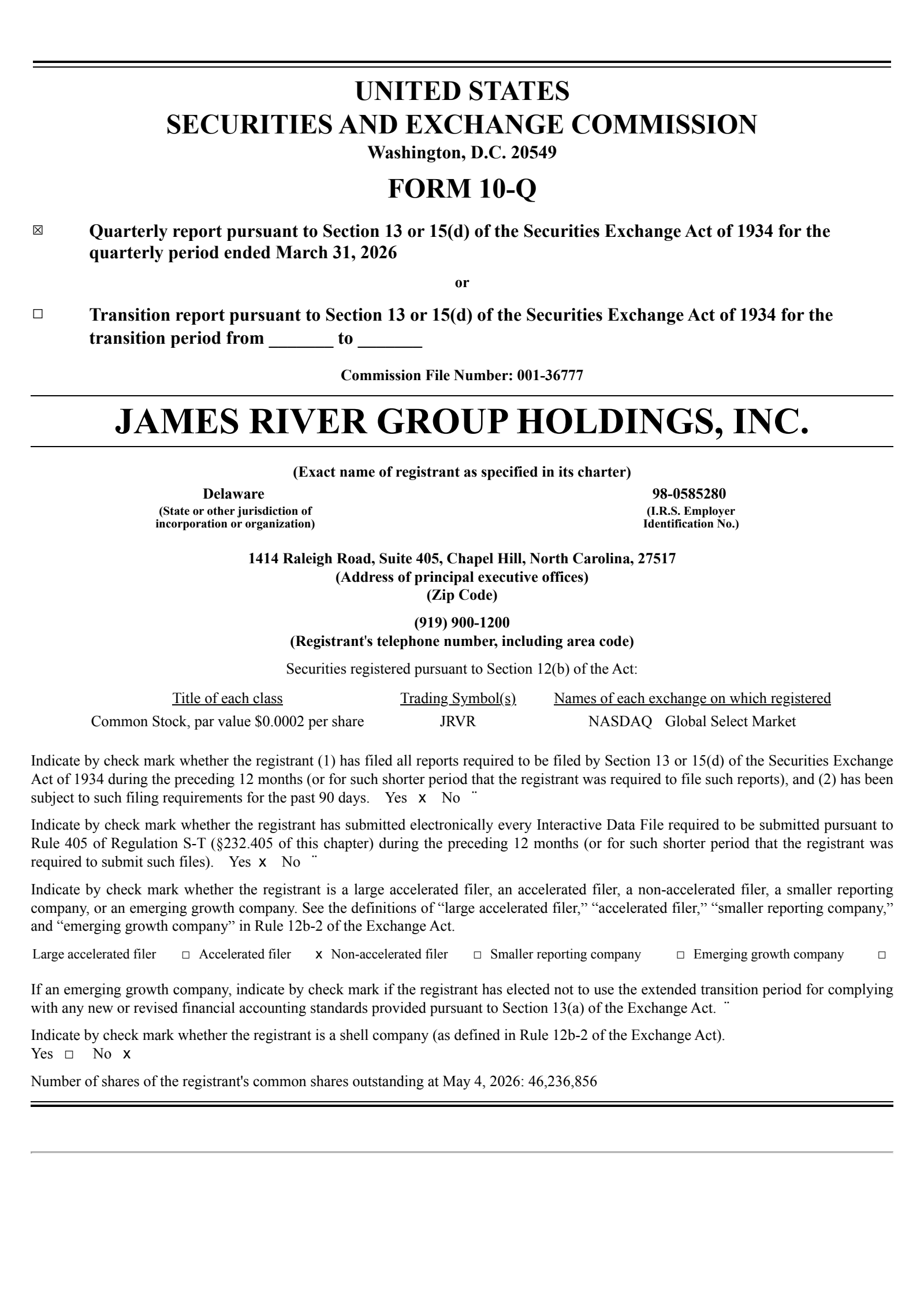 James River Group's Q1 2026 Quarterly report