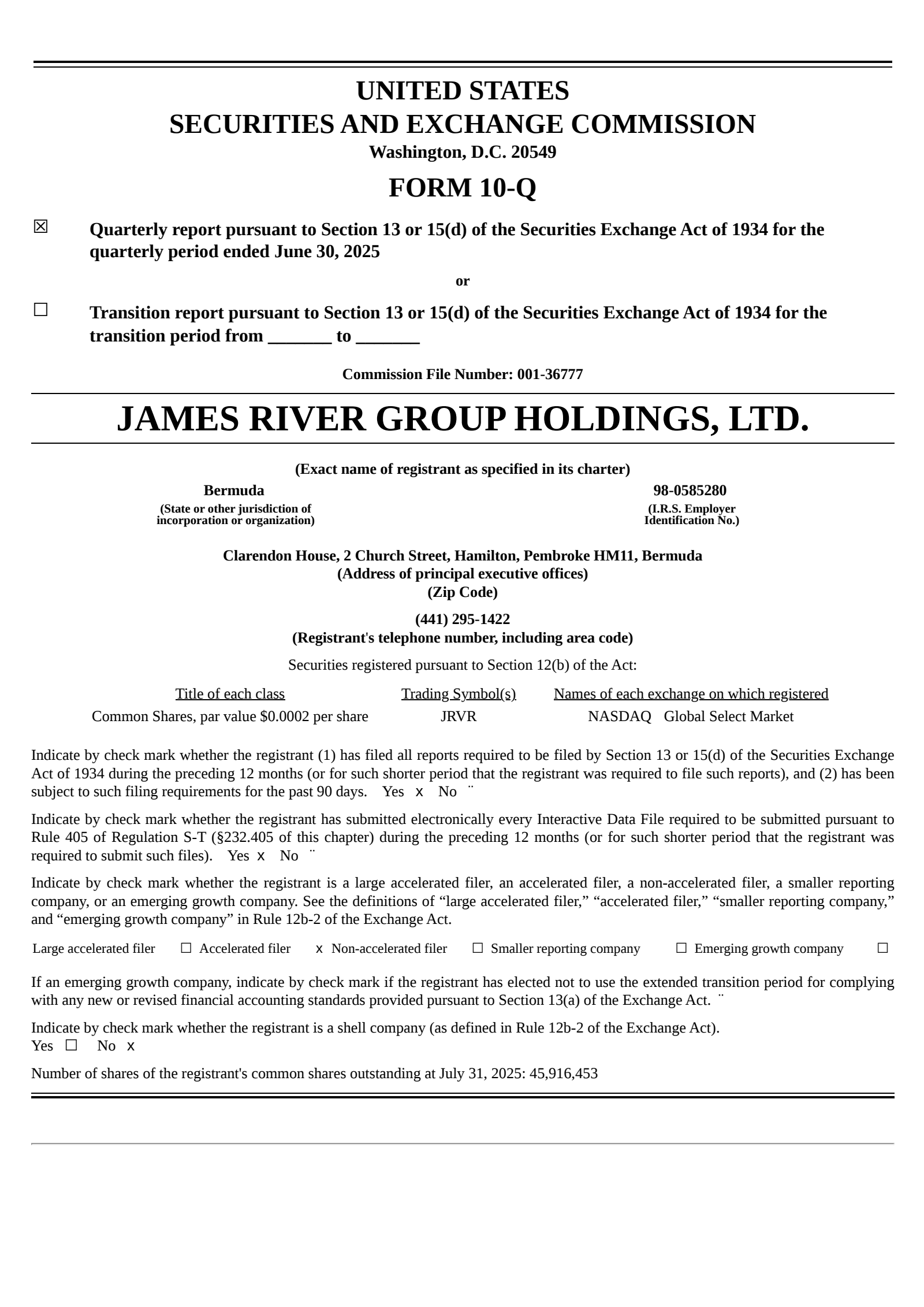 James River Group's Q2 2025 Quarterly report