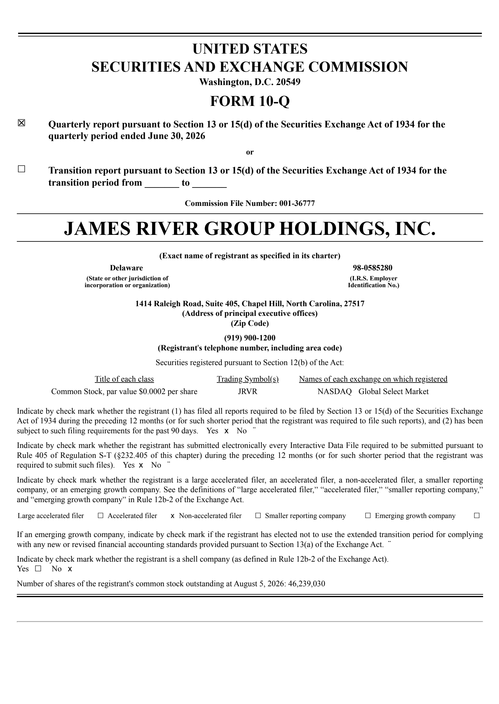 James River Group's Q2 2026 Quarterly report