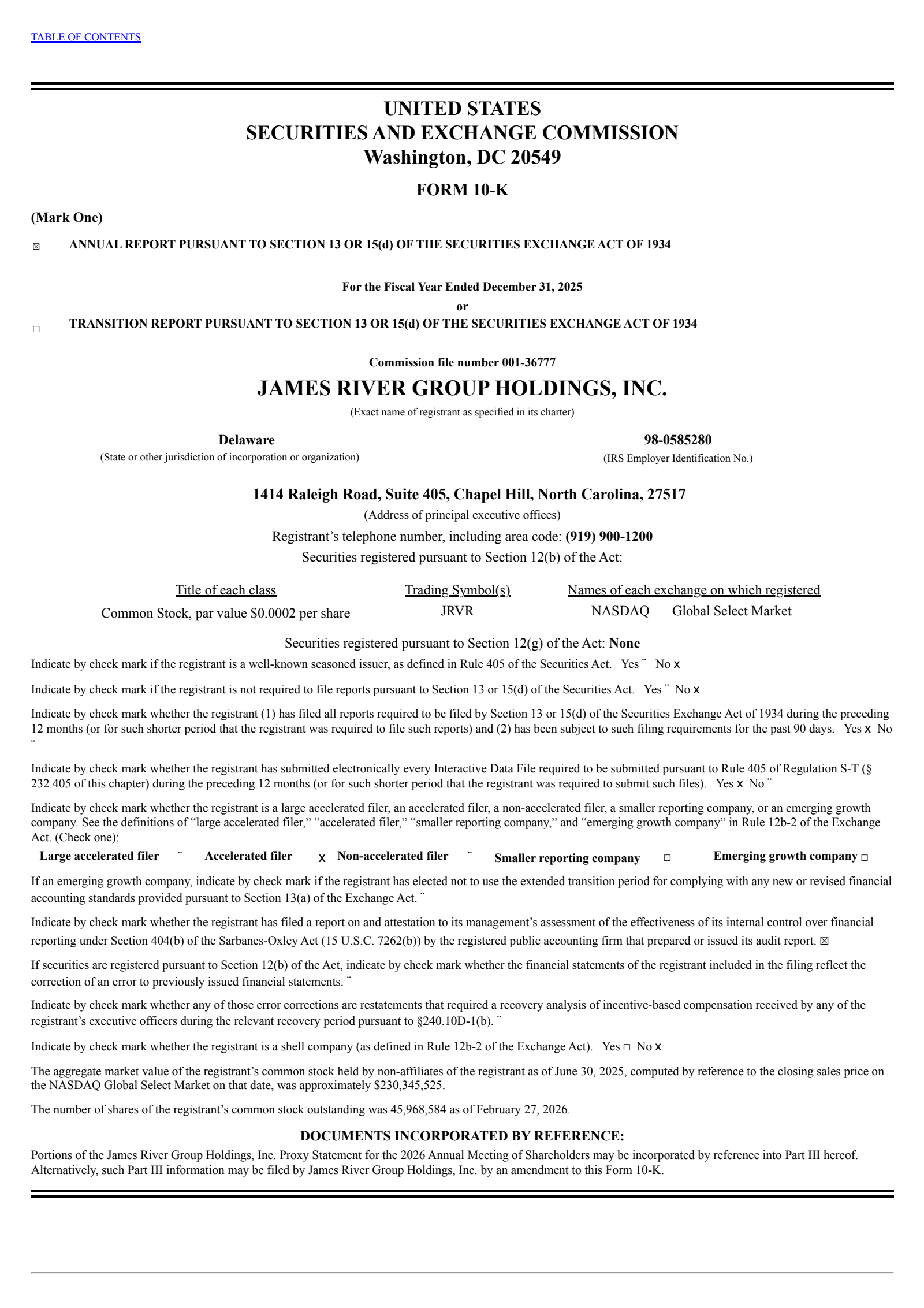 James River Group's Q4 2025 Annual report