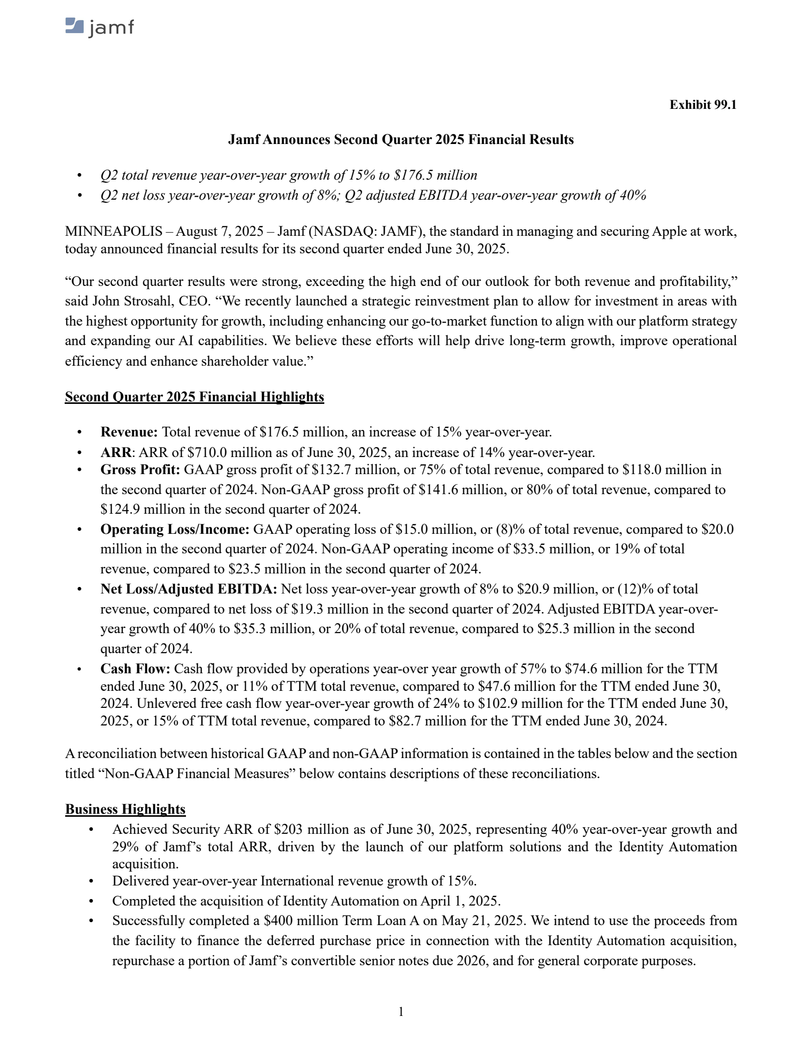 Jamf's Q2 2025 Press Release