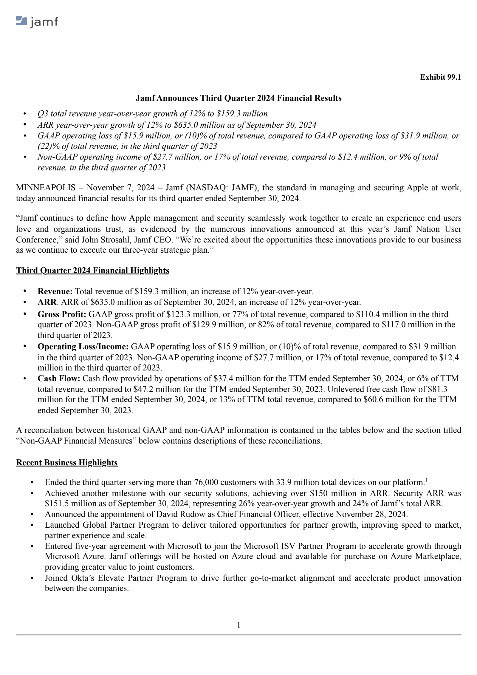 Jamf's Q3 2024 Press Release