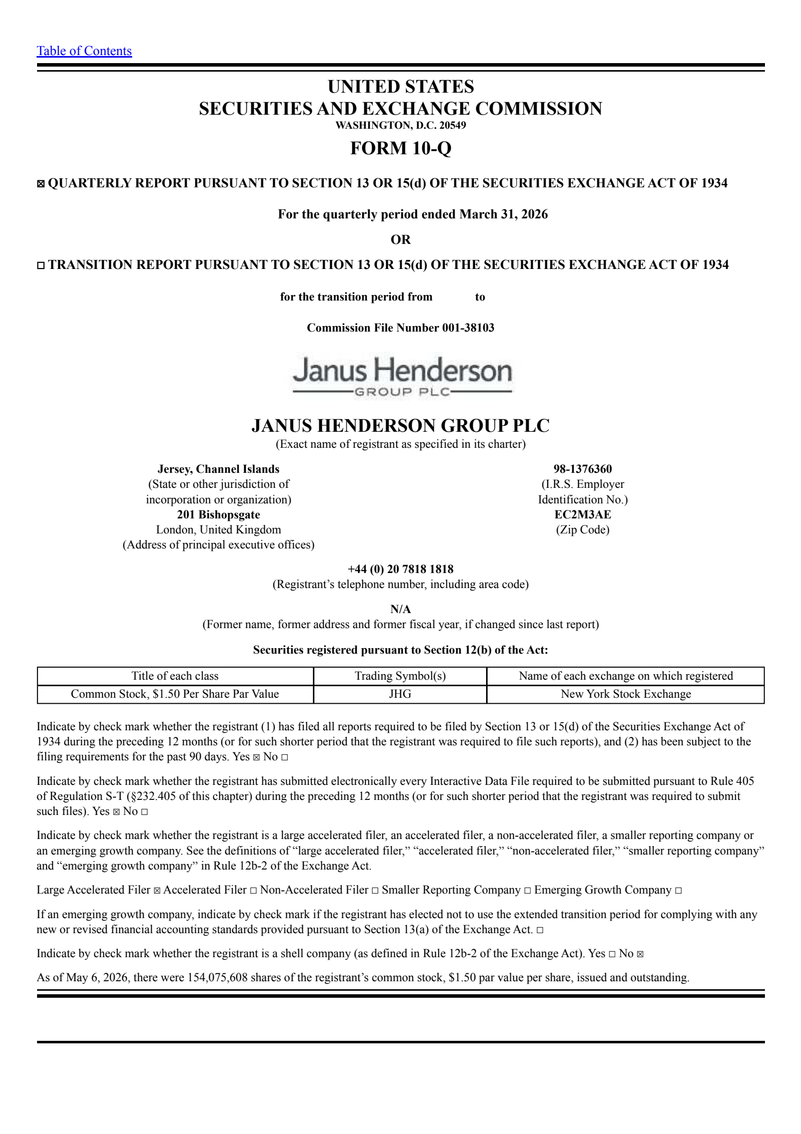 Janus Henderson Group's Q1 2026 Quarterly report