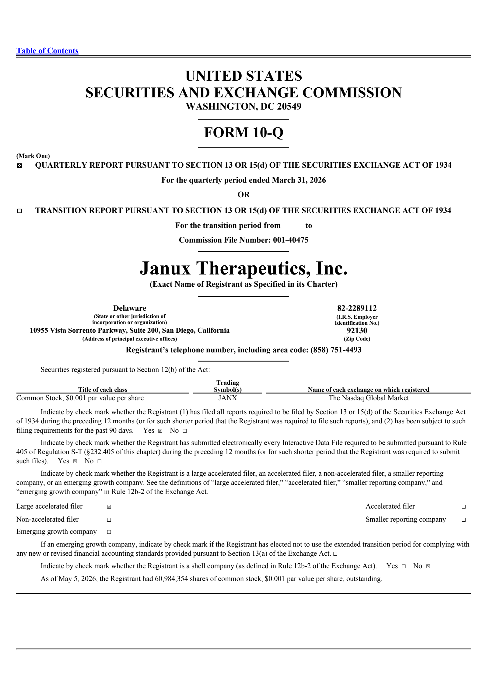 Janux Therapeutics' Q1 2026 Quarterly report