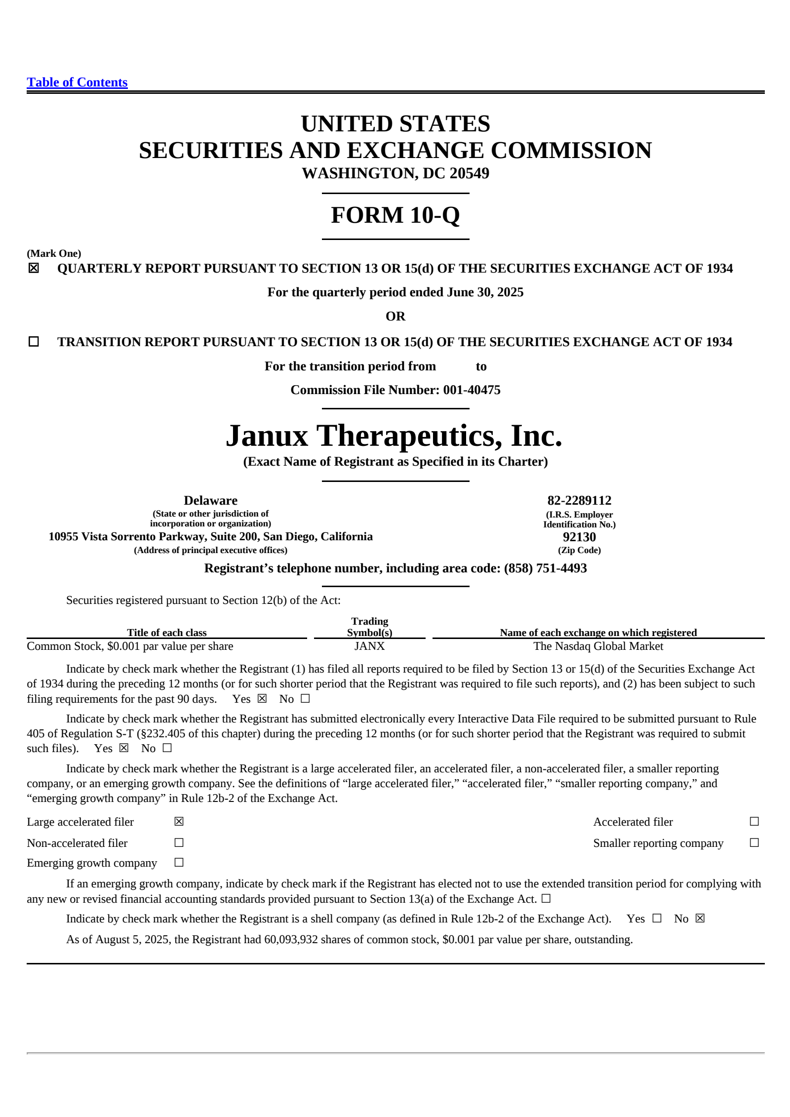 Janux Therapeutics' Q2 2025 Quarterly report