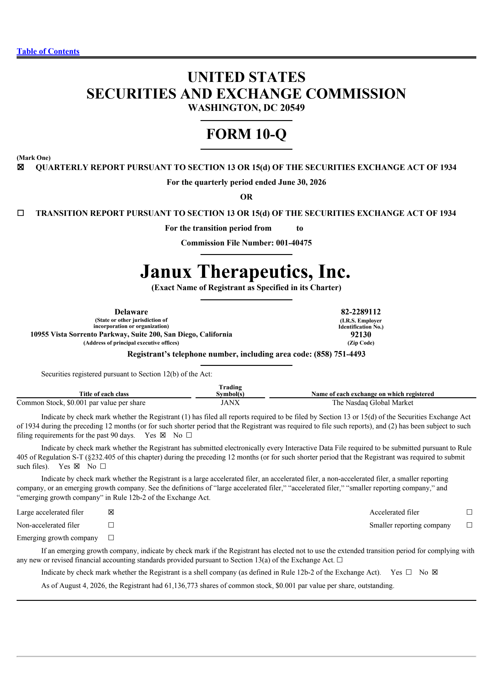 Janux Therapeutics' Q2 2026 Quarterly report