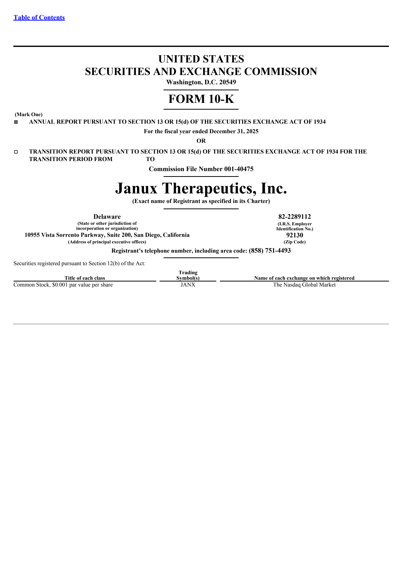 Janux Therapeutics' Q4 2025 Annual report