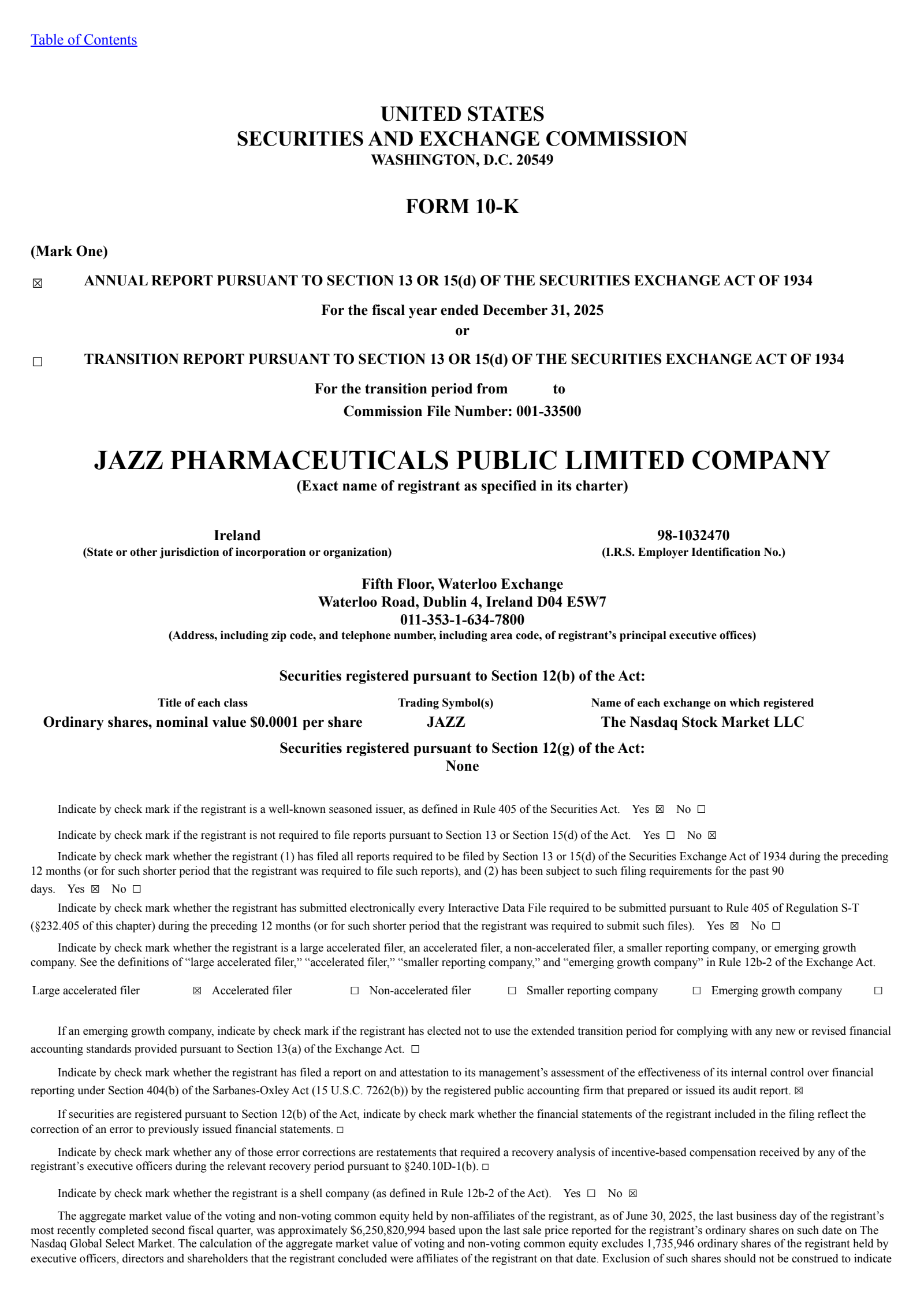 Jazz Pharmaceuticals' Q4 2025 Annual report