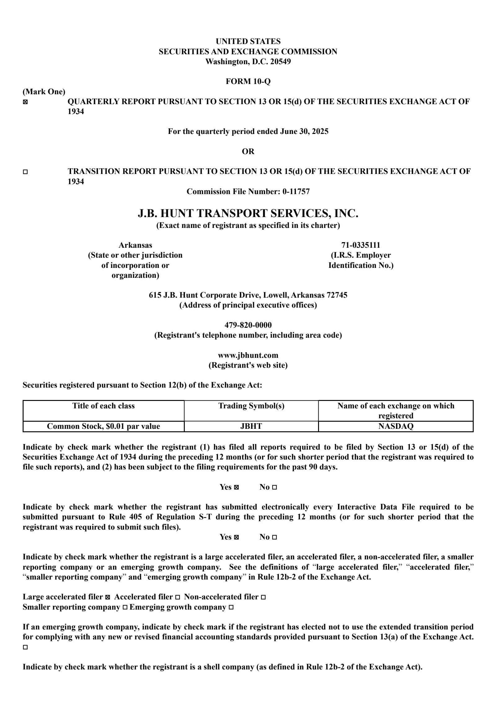J.B. Hunt Transport Services' Q2 2025 Quarterly report