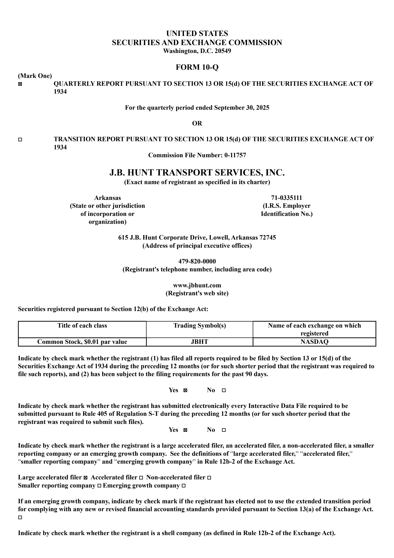 J.B. Hunt Transport Services' Q3 2025 Quarterly Report