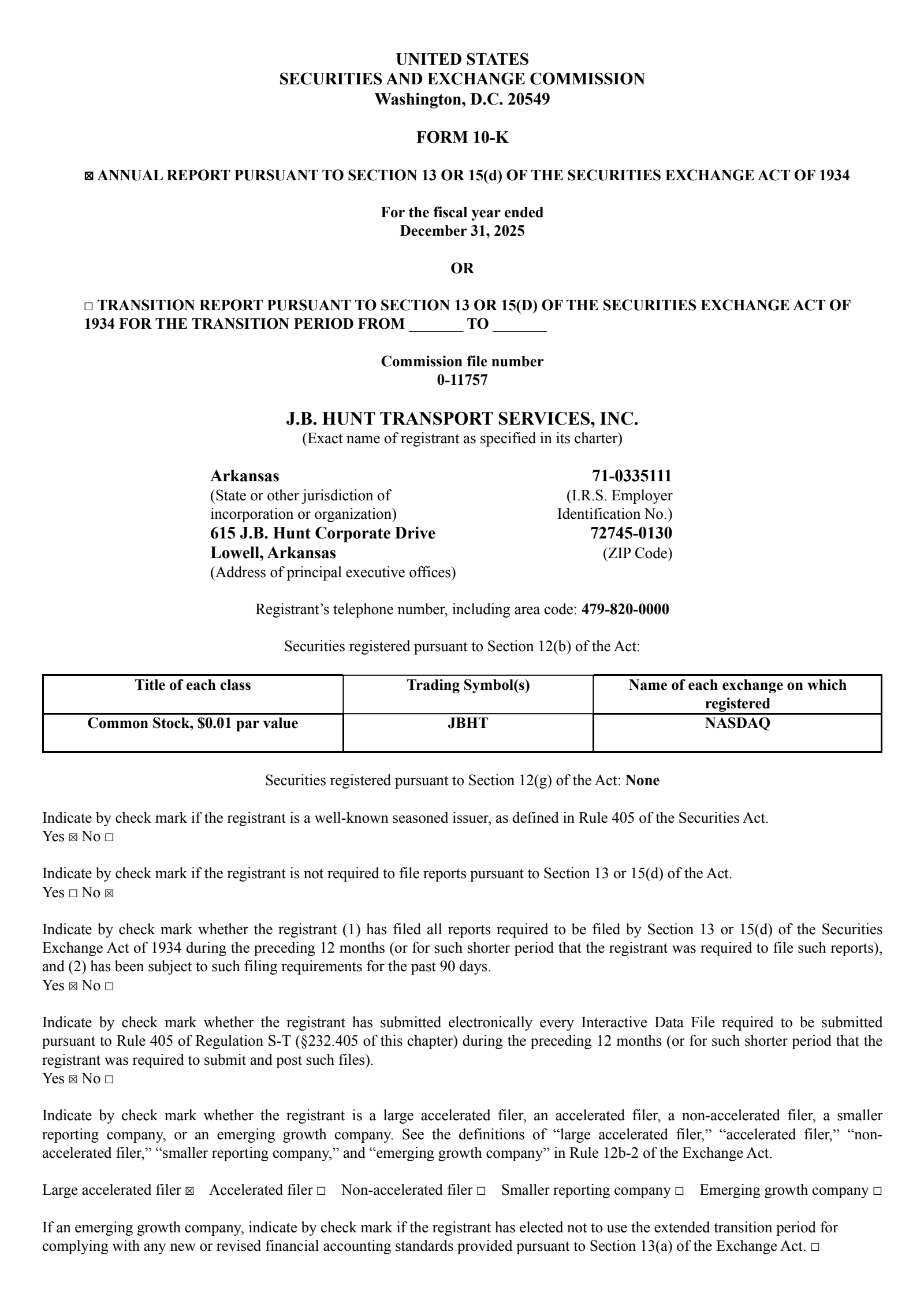J.B. Hunt Transport Services' Q4 2025 Annual report