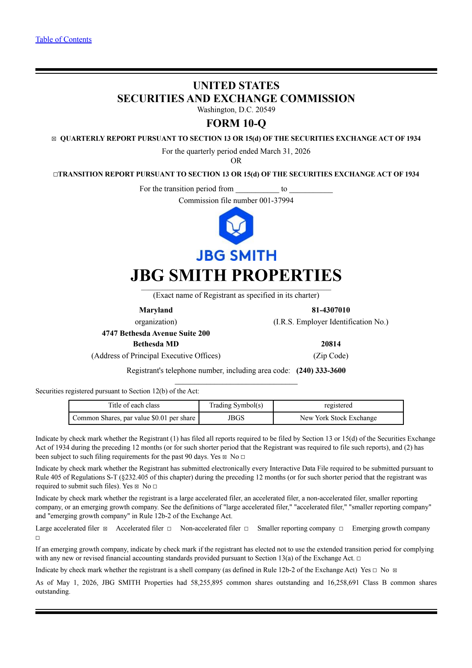 JBG SMITH Properties' Q1 2026 Quarterly report