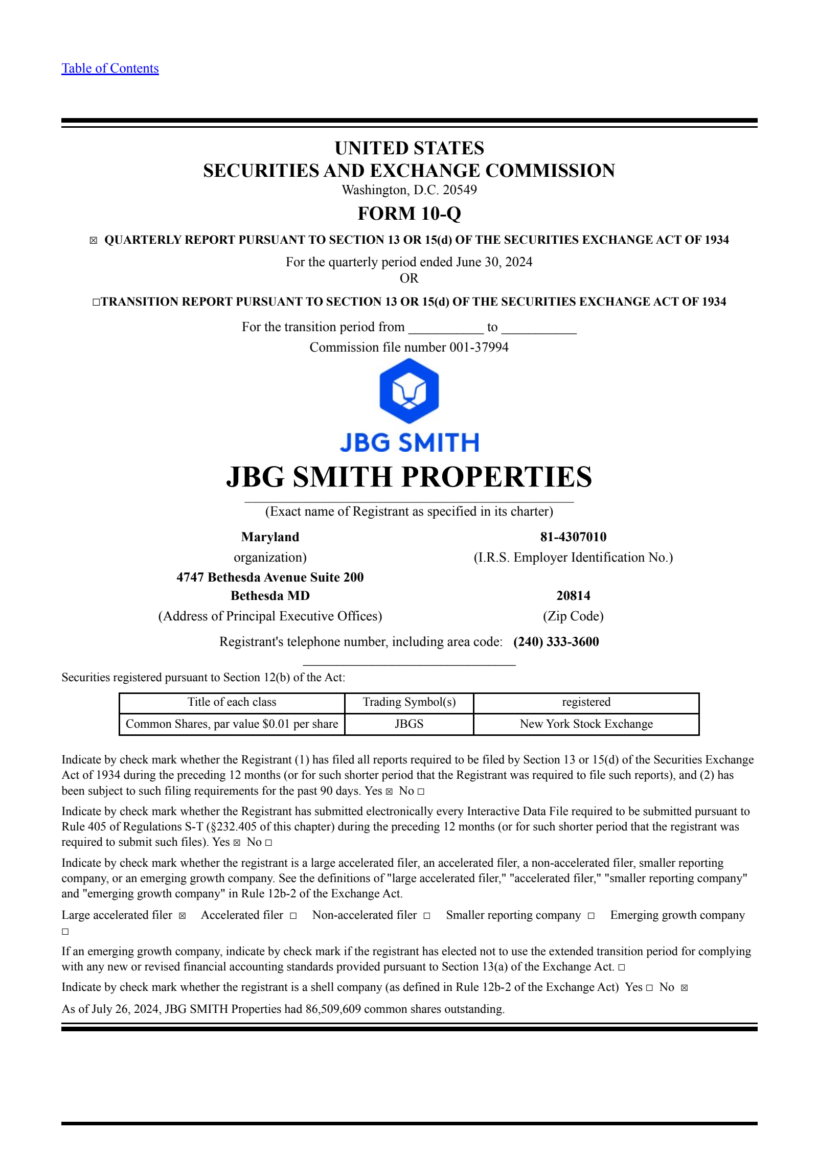 JBG SMITH Properties' Q2 2024 Quarterly Report