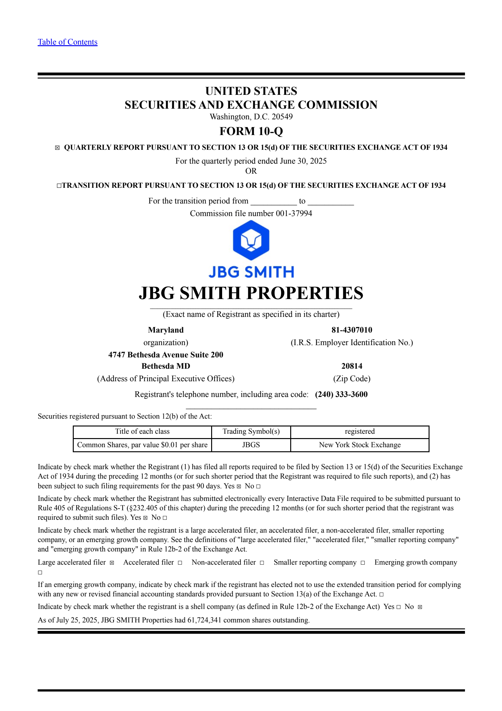 JBG SMITH Properties' Q2 2025 Quarterly Report