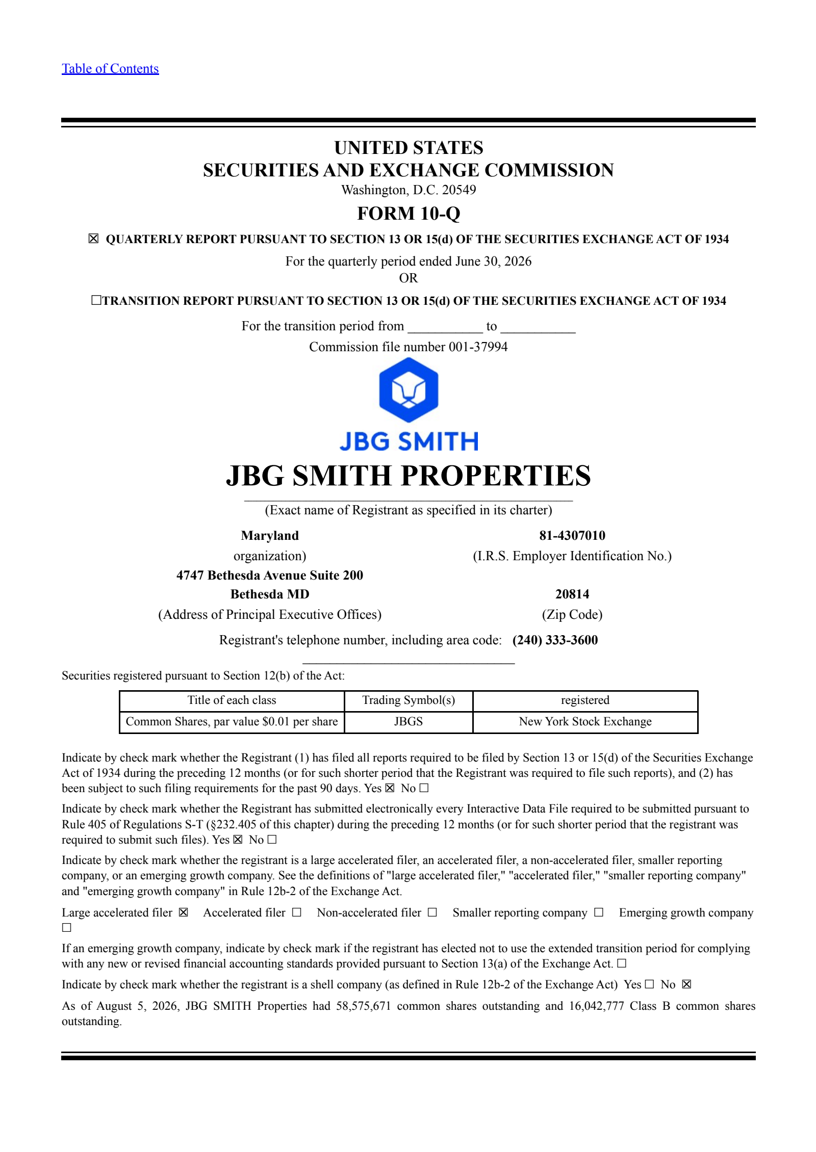 JBG SMITH Properties' Q2 2026 Quarterly report