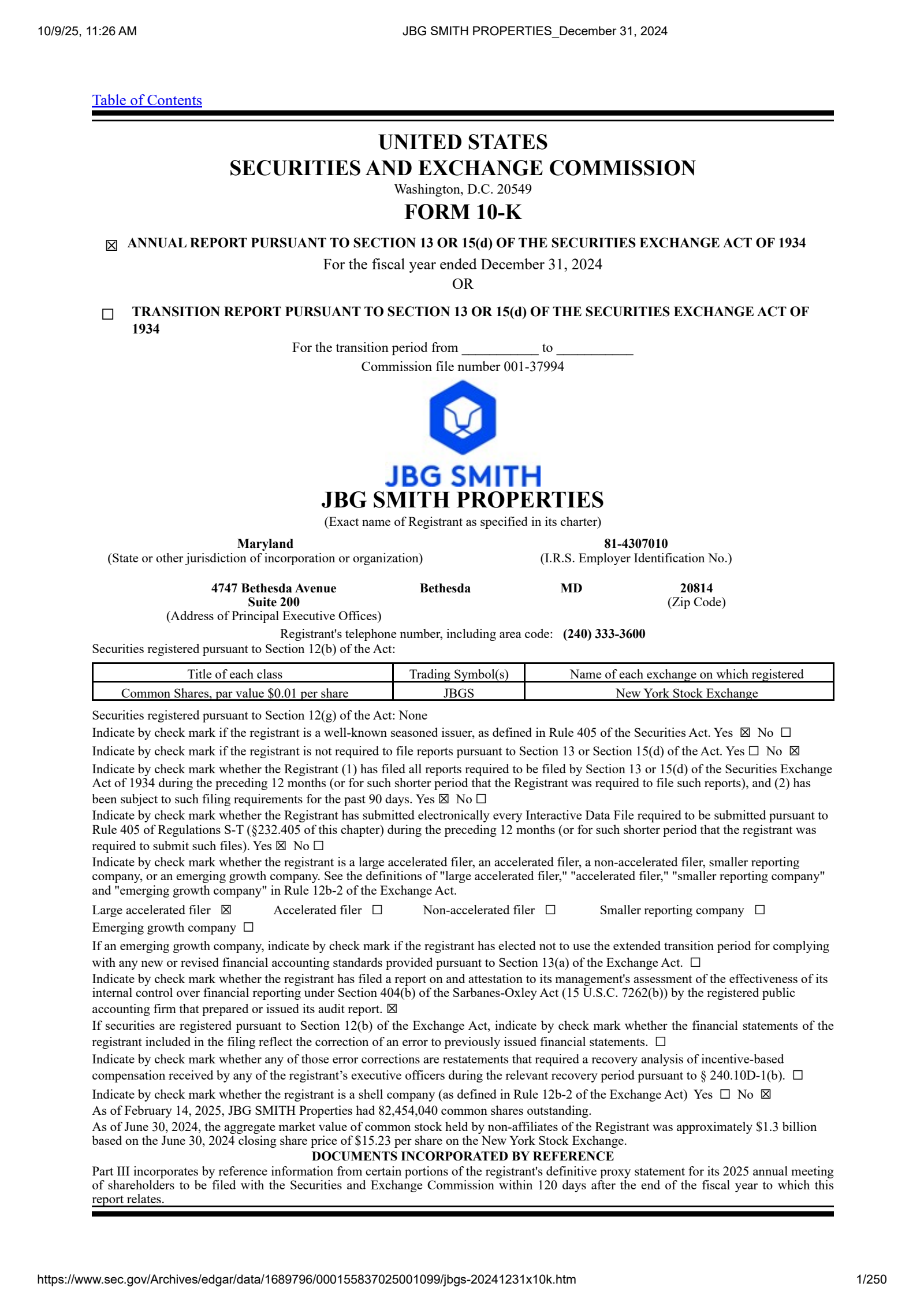 JBG SMITH Properties' Q4 2024 Annual Report