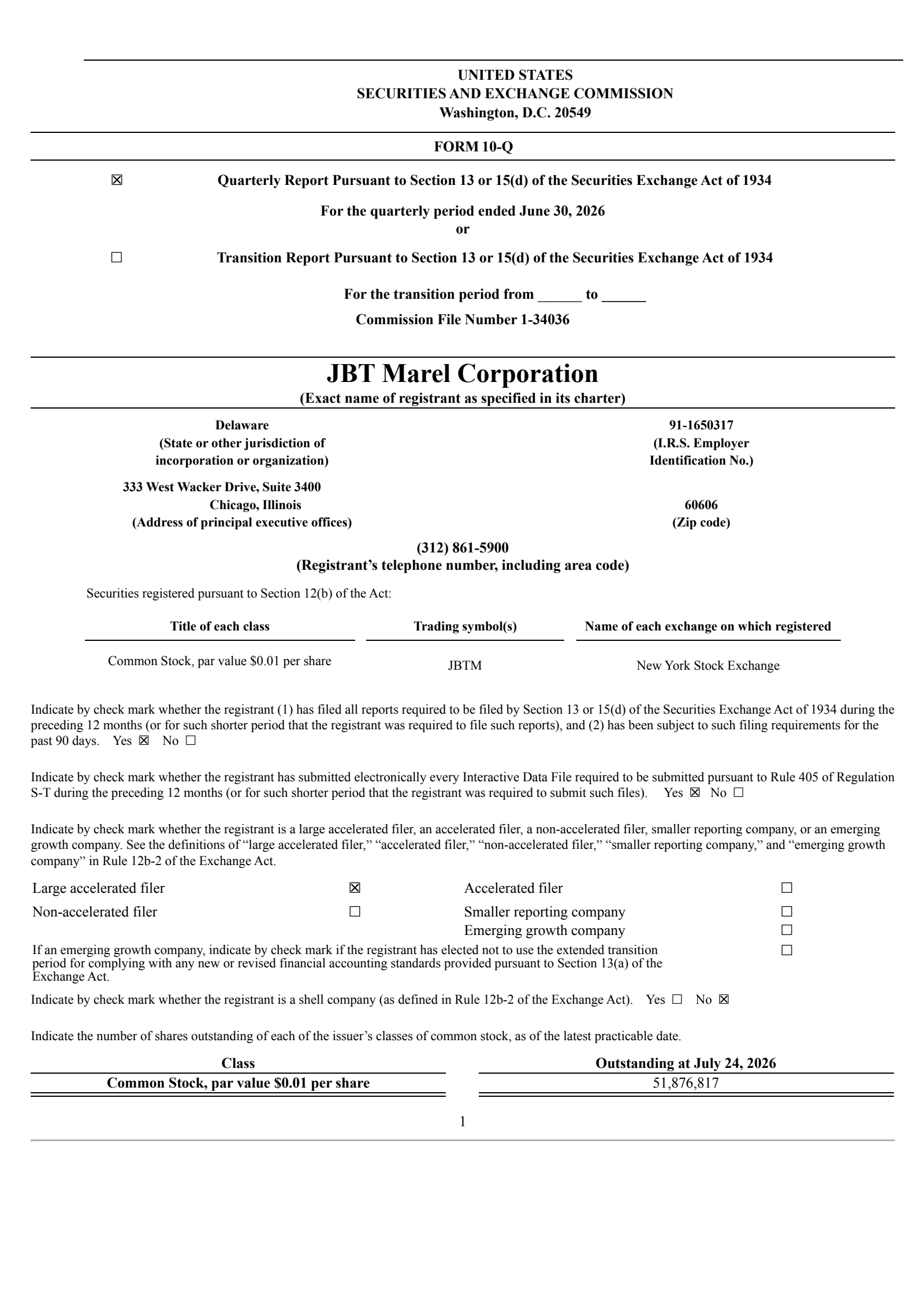 JBT Marel's Q2 2026 Quarterly report