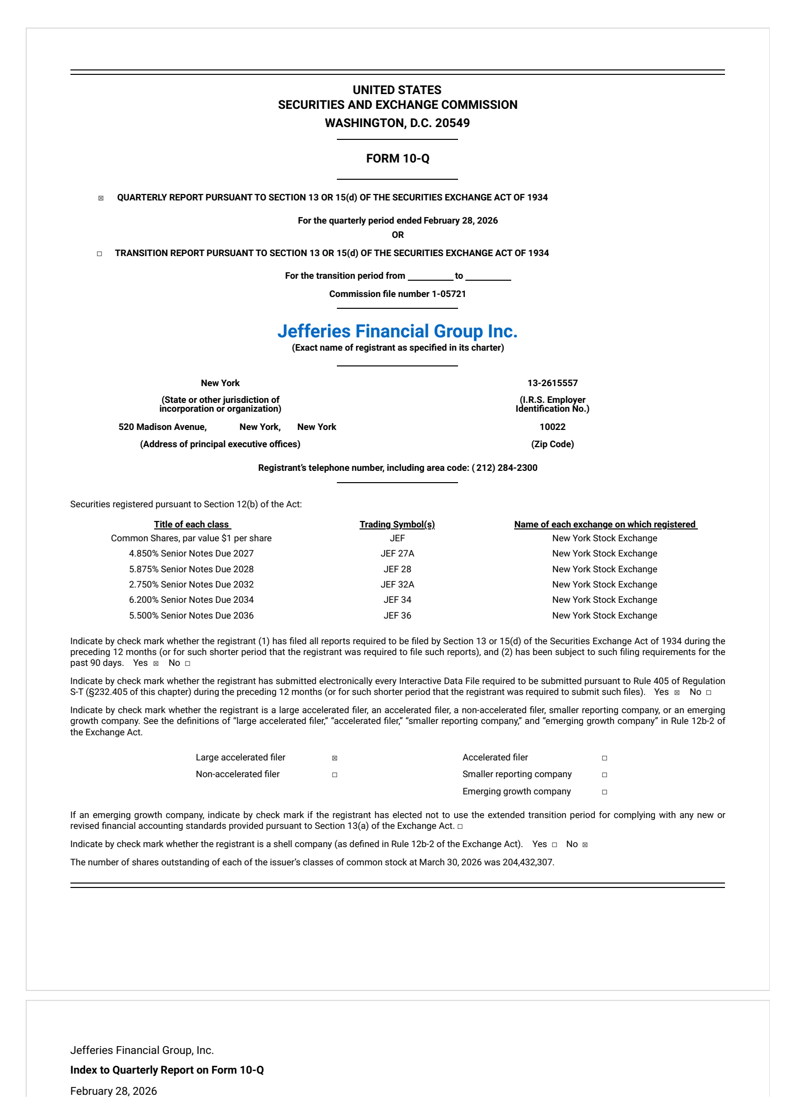 Jefferies Financial Group's Q1 2026 Quarterly report