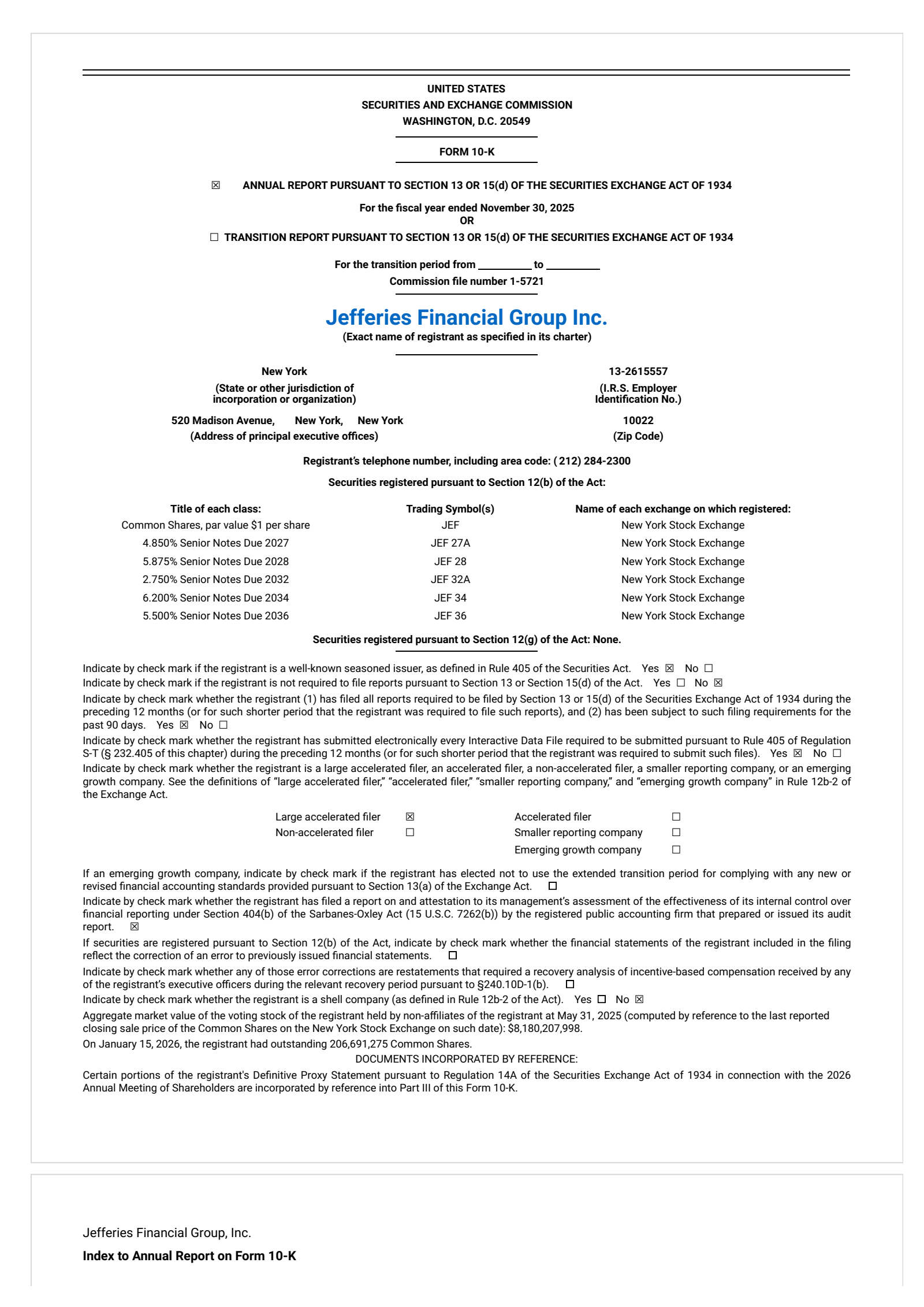 Jefferies Financial Group's Q4 2025 Annual report
