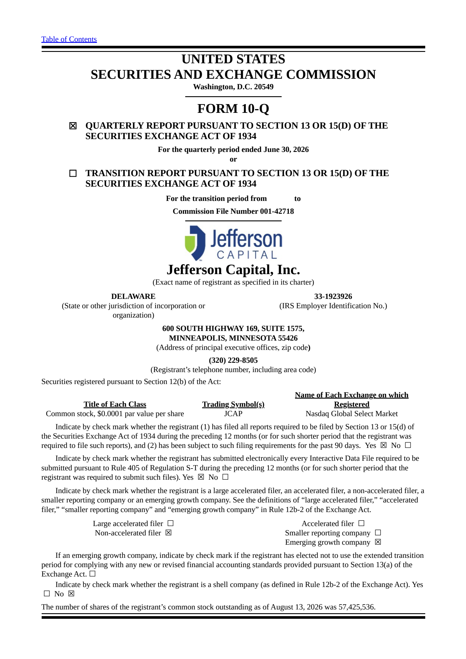 Jernigan Capital's Q2 2026 Quarterly report