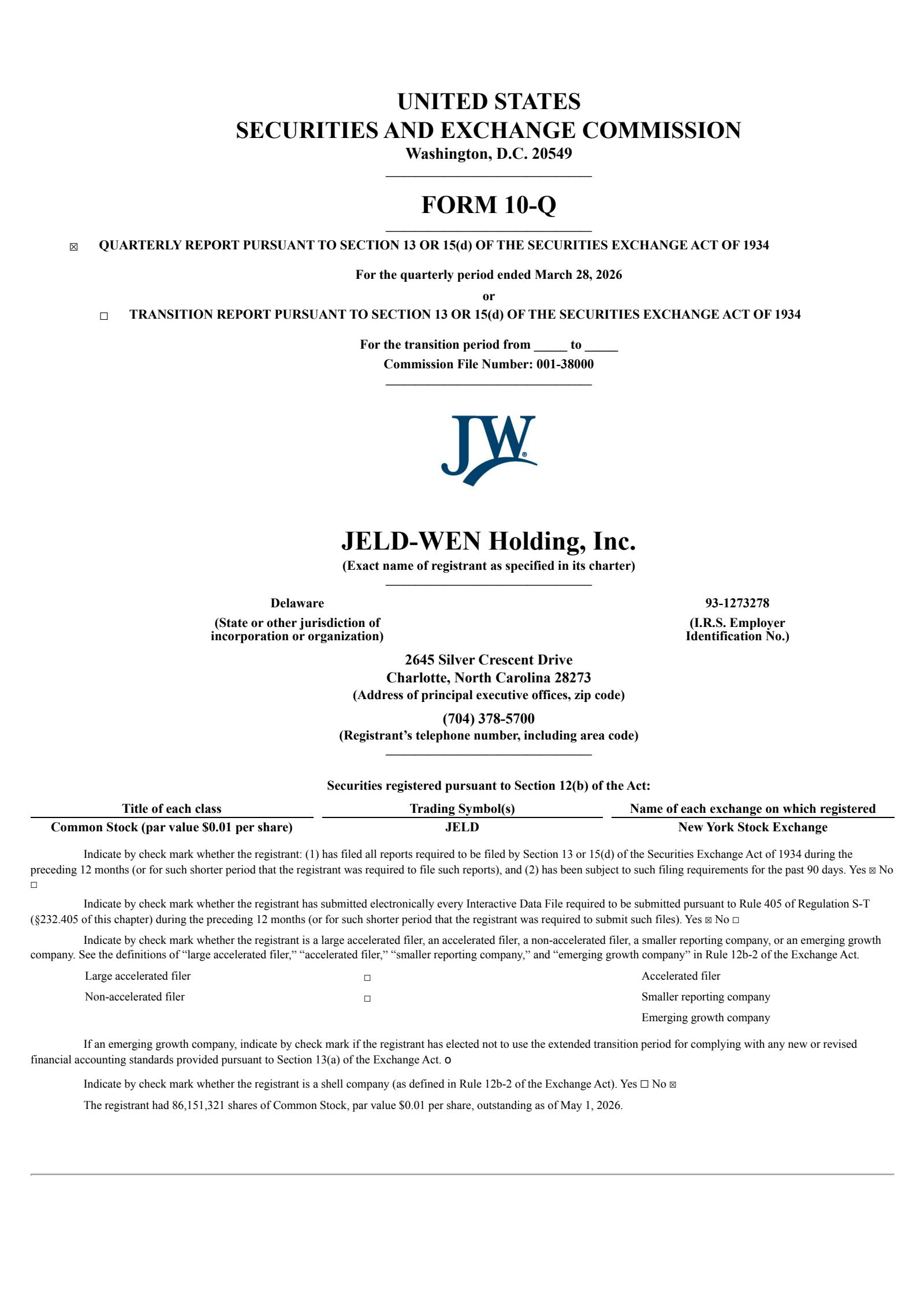 JELD-WEN's Q1 2026 Quarterly report