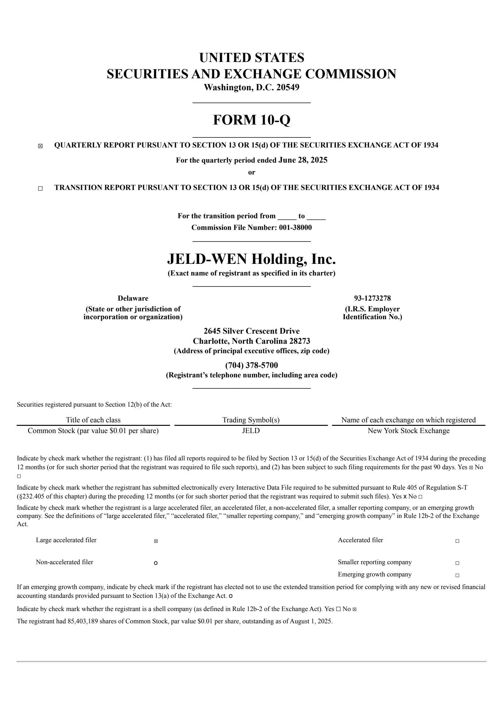 JELD-WEN's Q2 2025 Quarterly report