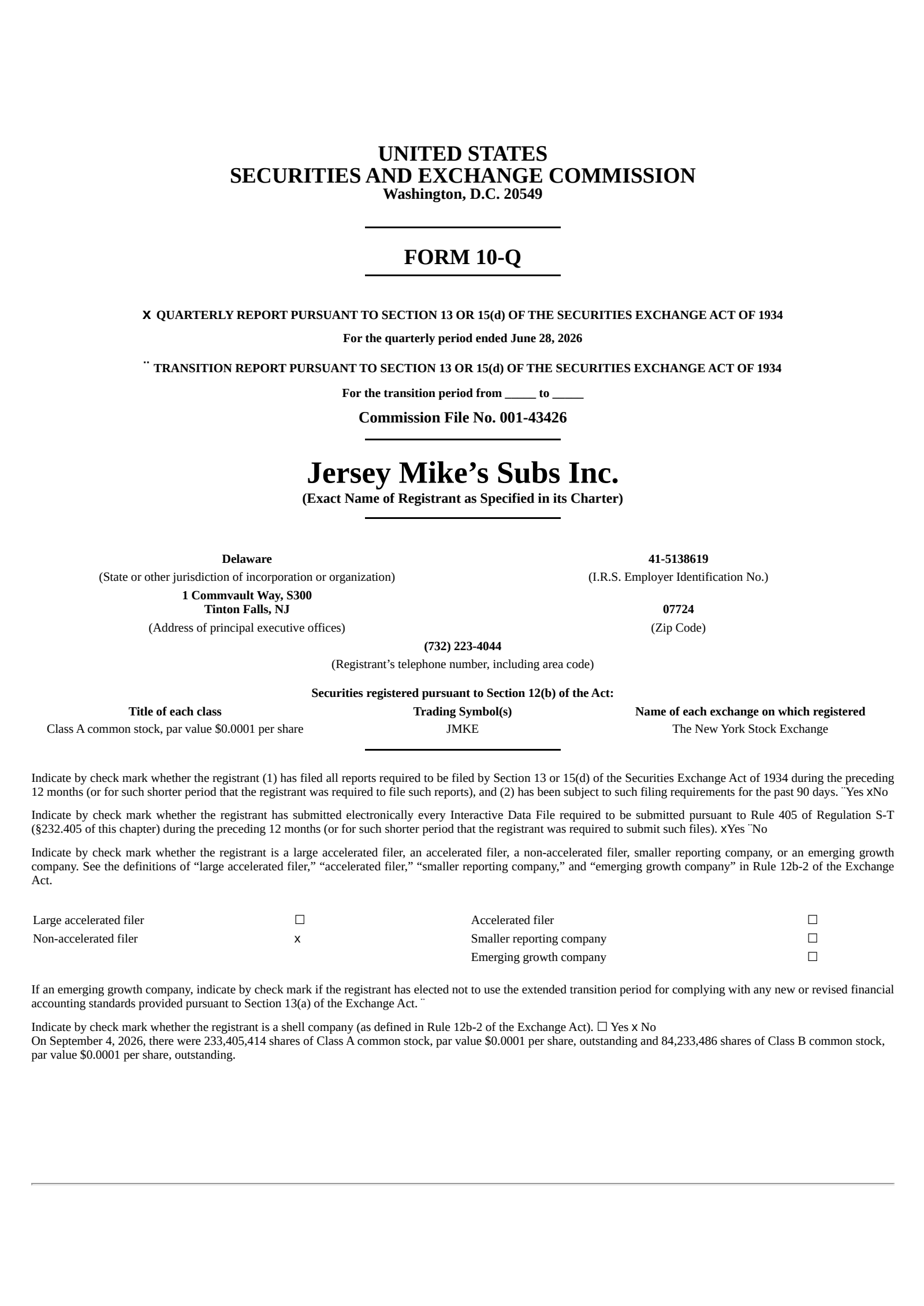 Jersey Mike's' Q2 2026 Quarterly report