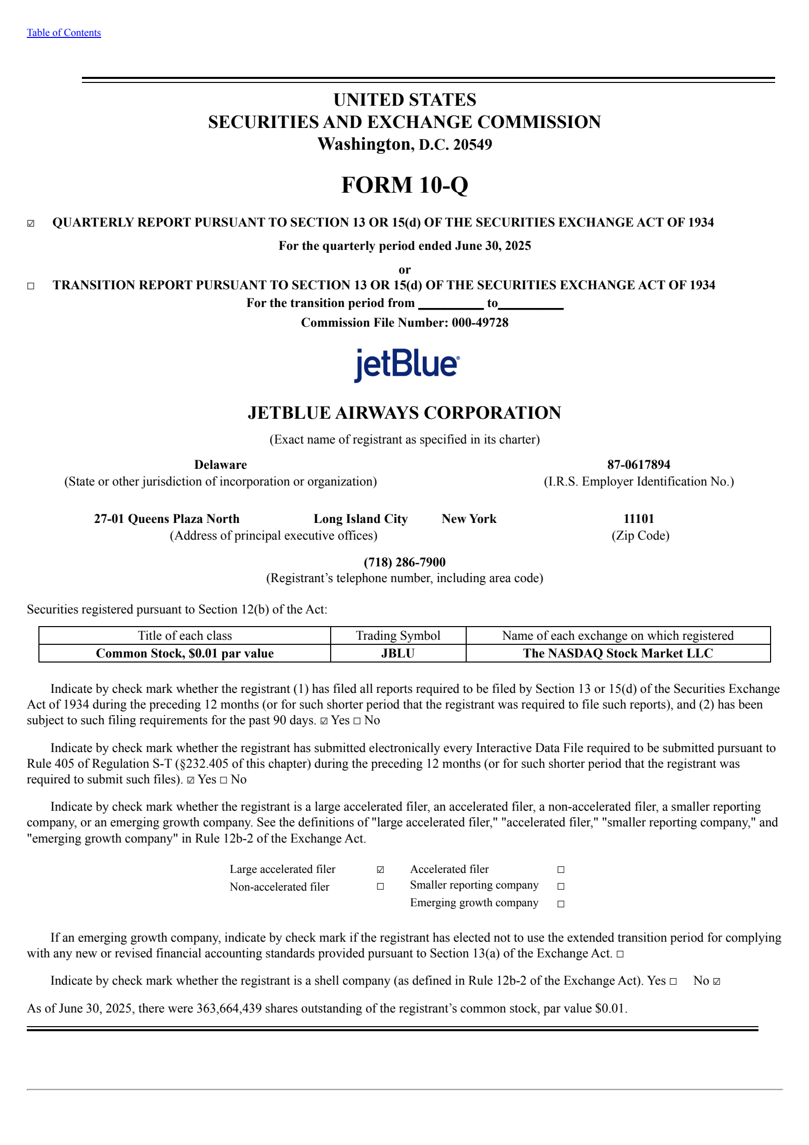 JetBlue Airways' Q2 2025 Quarterly report