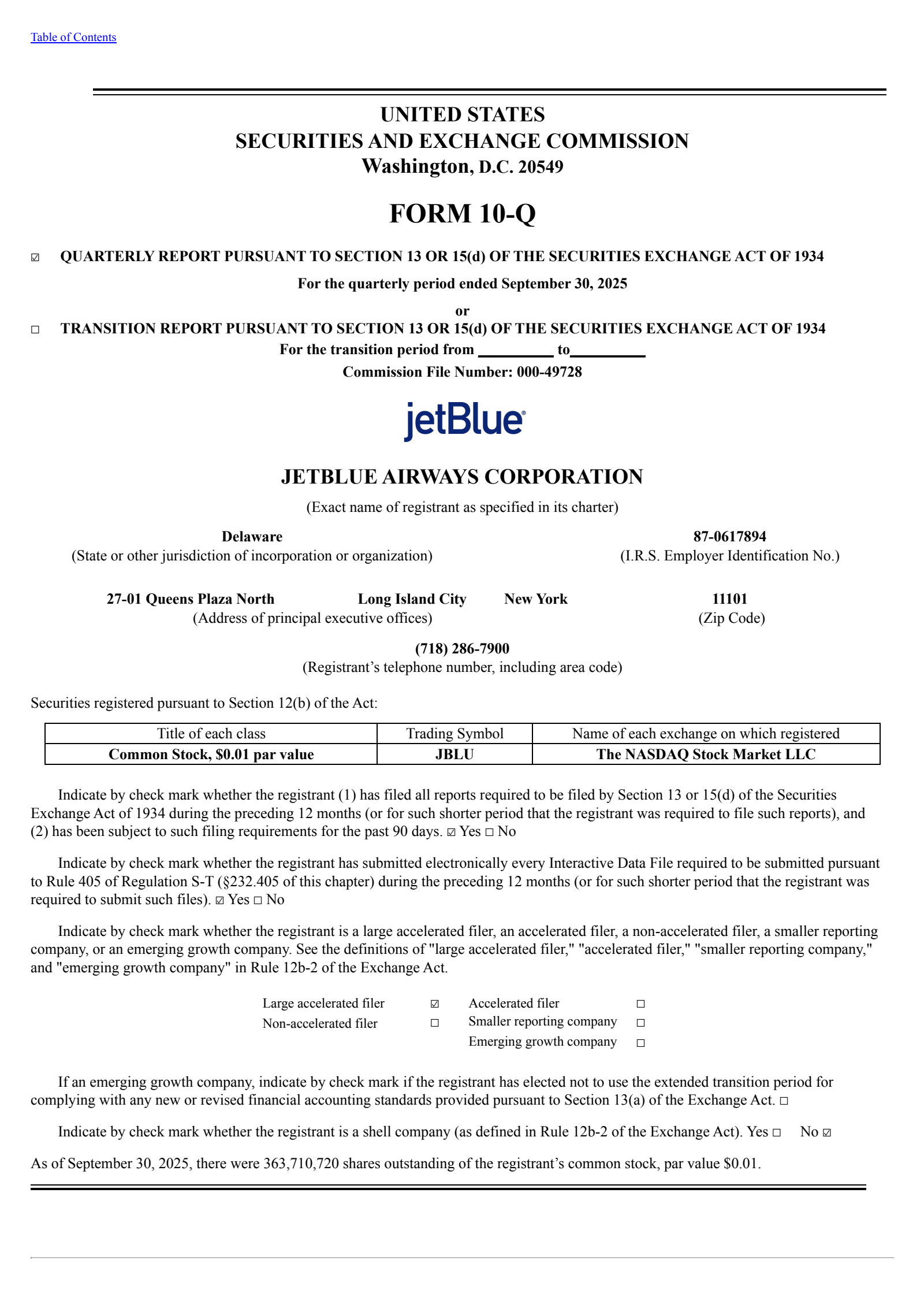 JetBlue Airways' Q3 2025 Quarterly Report