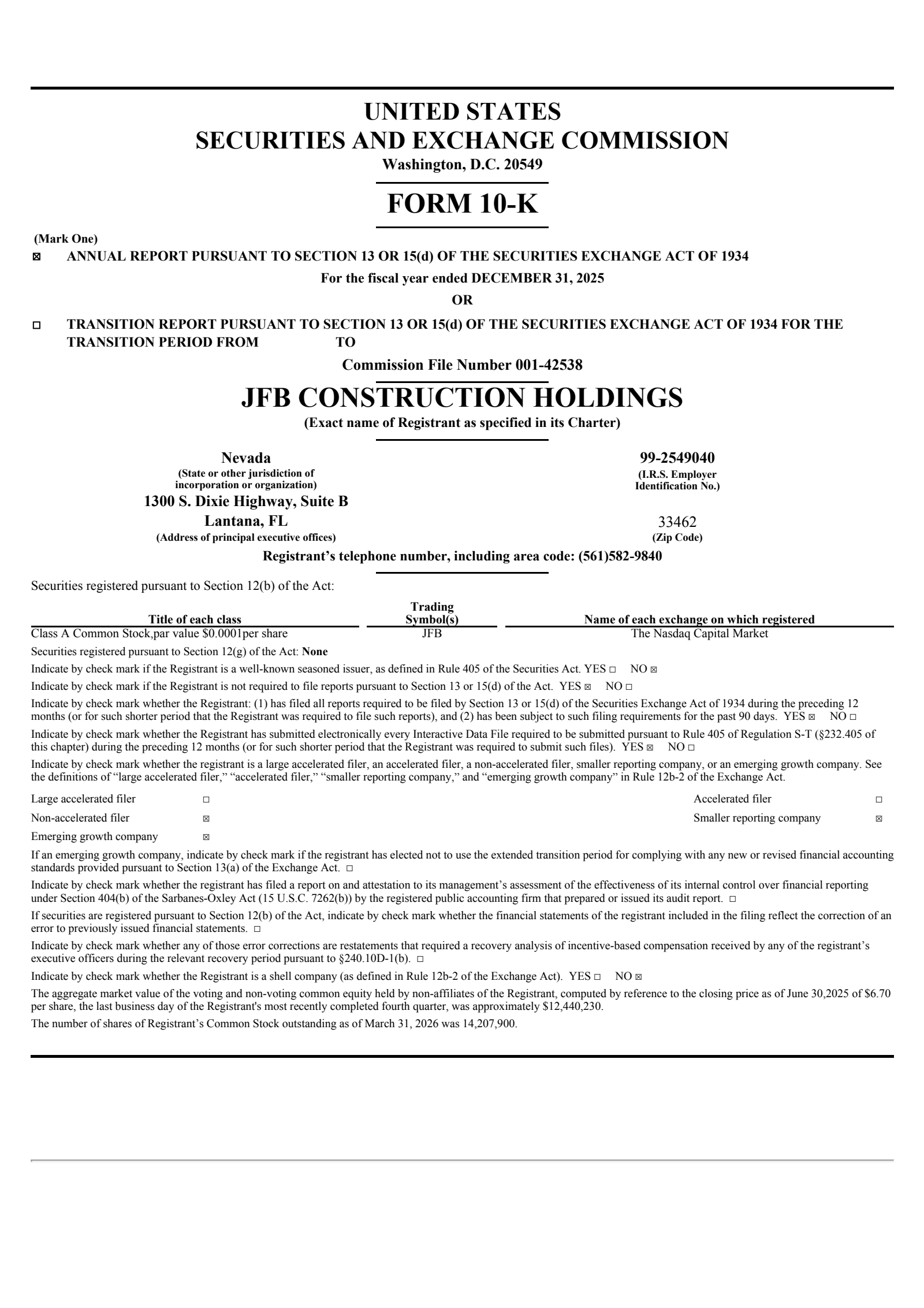 JFB Construction's Q4 2025 Annual report
