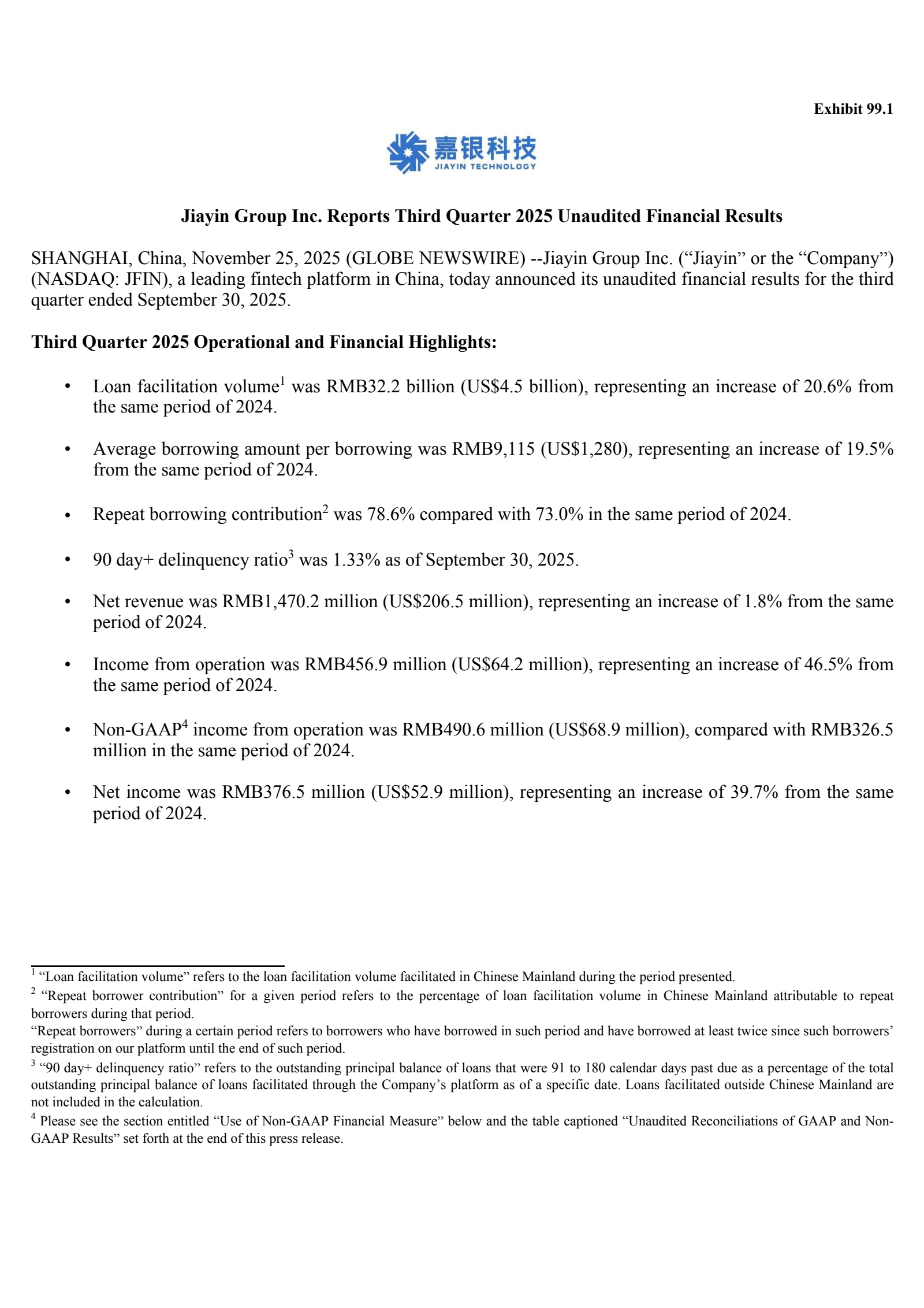 Jiayin Group's Q3 2025 Earnings Release