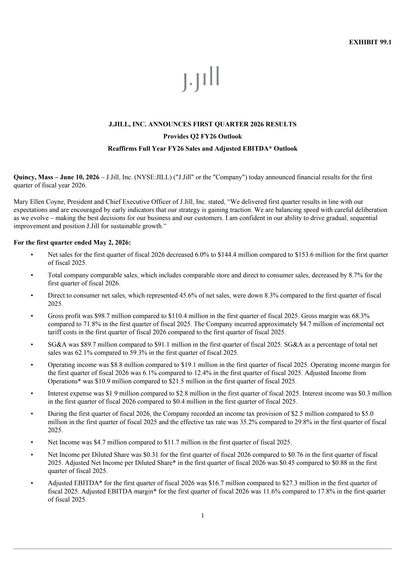 J.Jill's Q1 2027 Press Release